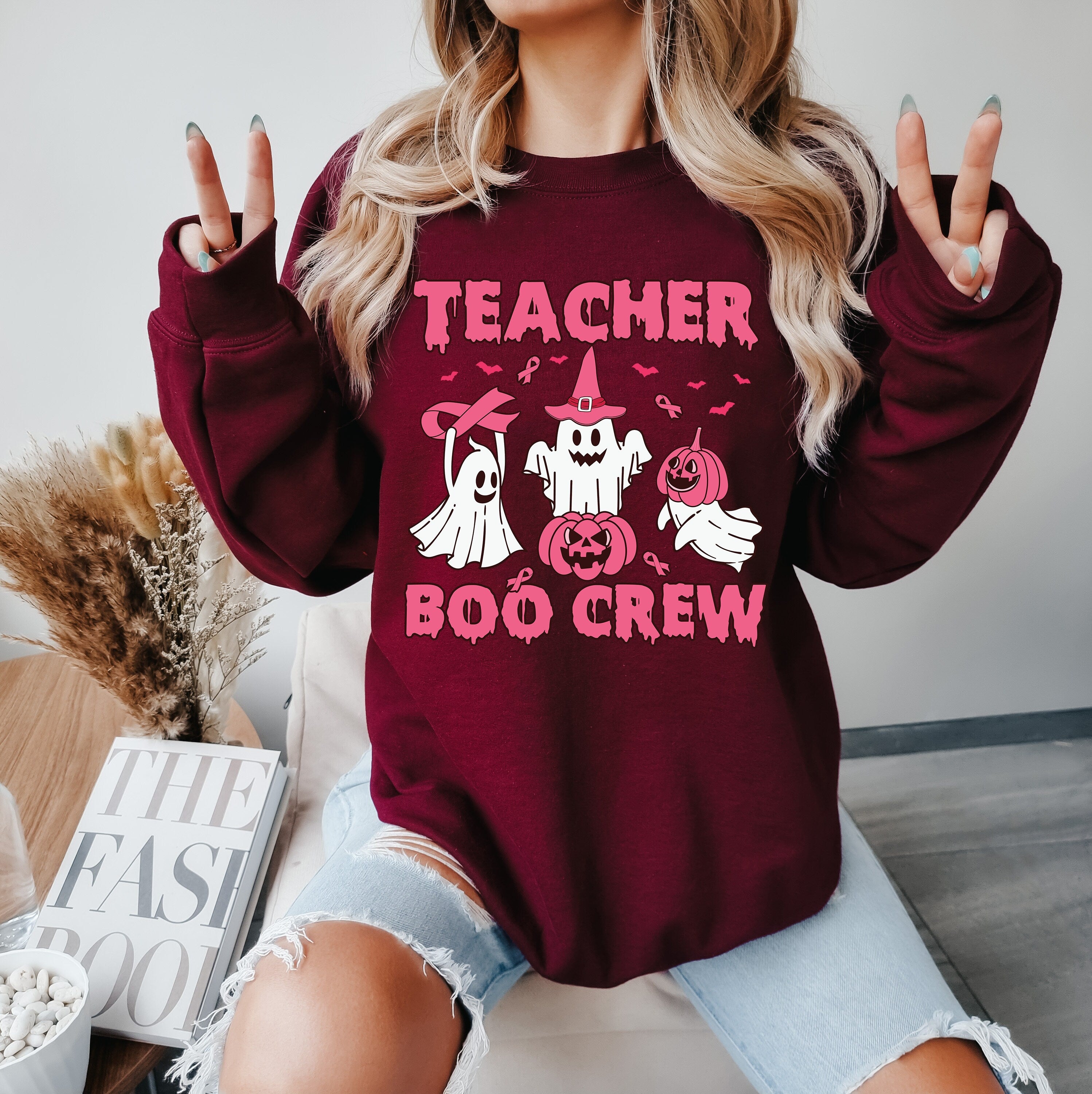 Teacher Boo Crew Sweatshirt, halloween sweatshirt, Pink Sweatshirt, Cute Halloween Sweatshirt, Teacher Gift,