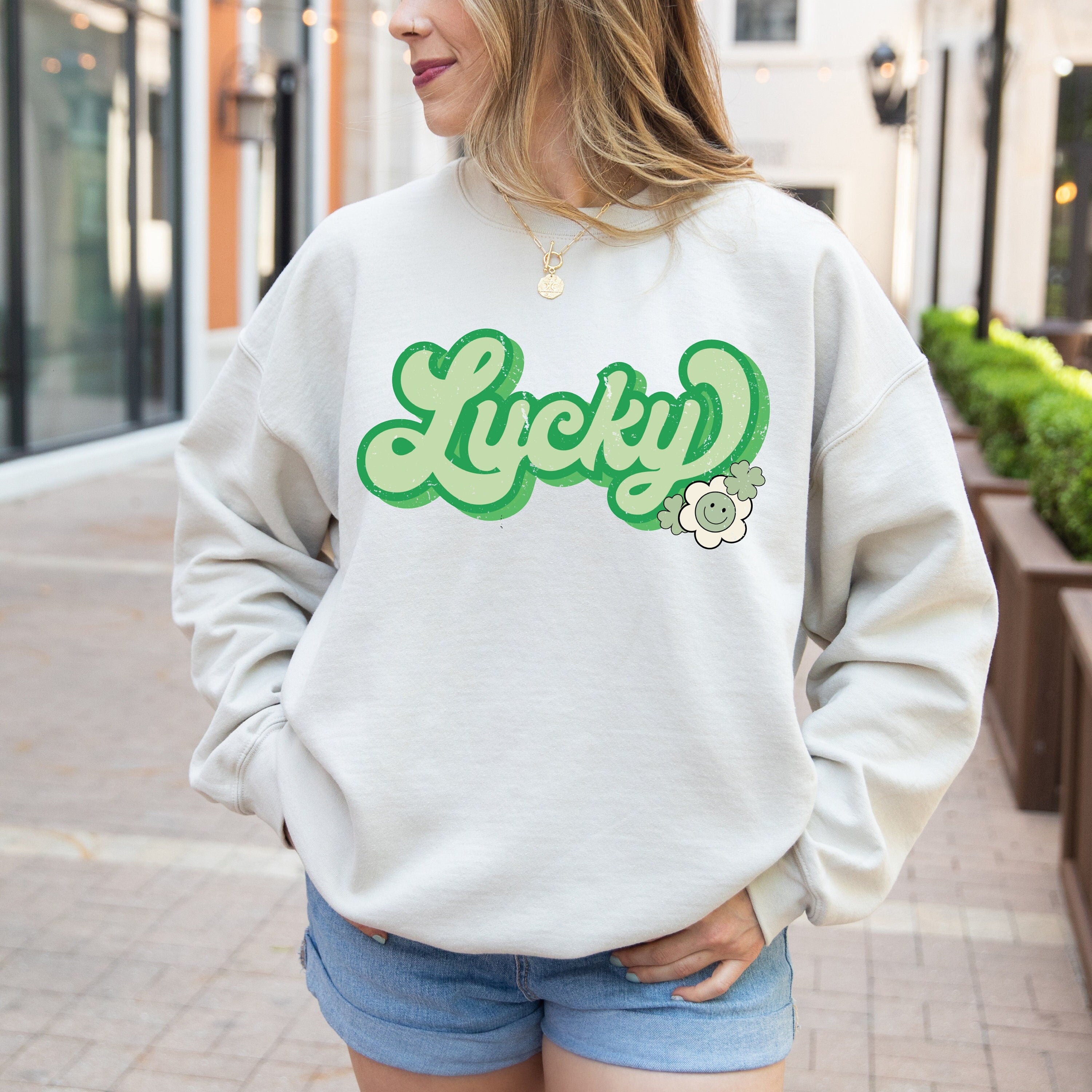 Lucky Sweatshirt ,Collegiate Crewneck Sweater Unisex, Retro St Patty's Sweatshirt,St Patricks Day Sweatshirt,Trendy St Patricks Day Crewneck
