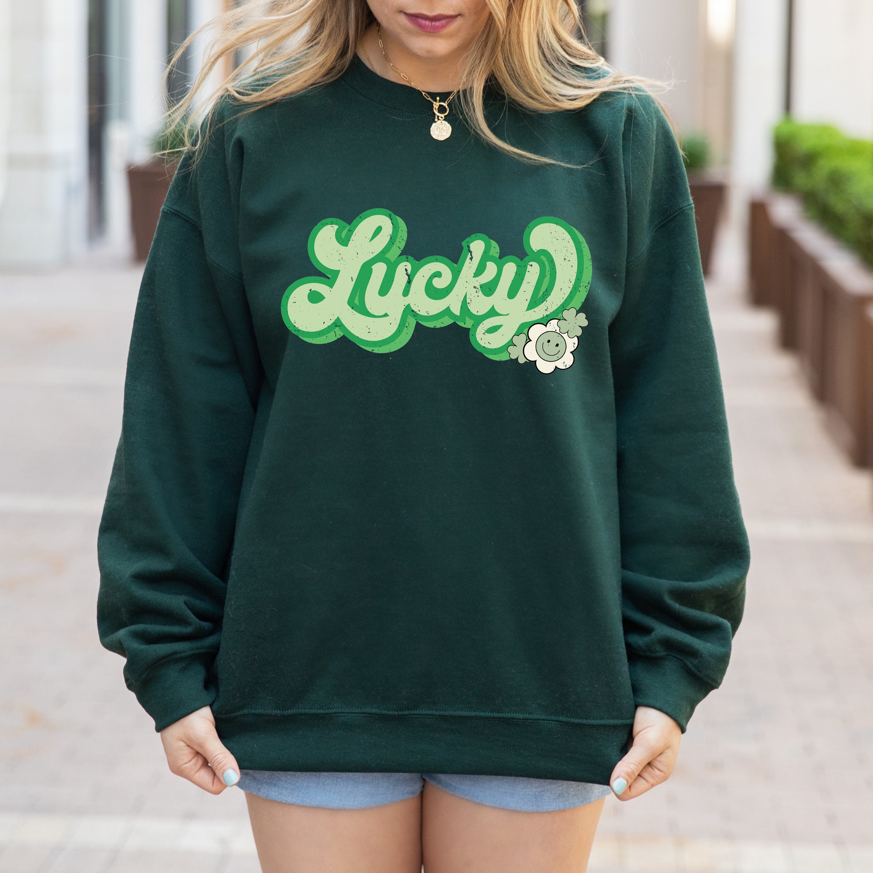 Lucky Sweatshirt ,Collegiate Crewneck Sweater Unisex, Retro St Patty's Sweatshirt,St Patricks Day Sweatshirt,Trendy St Patricks Day Crewneck