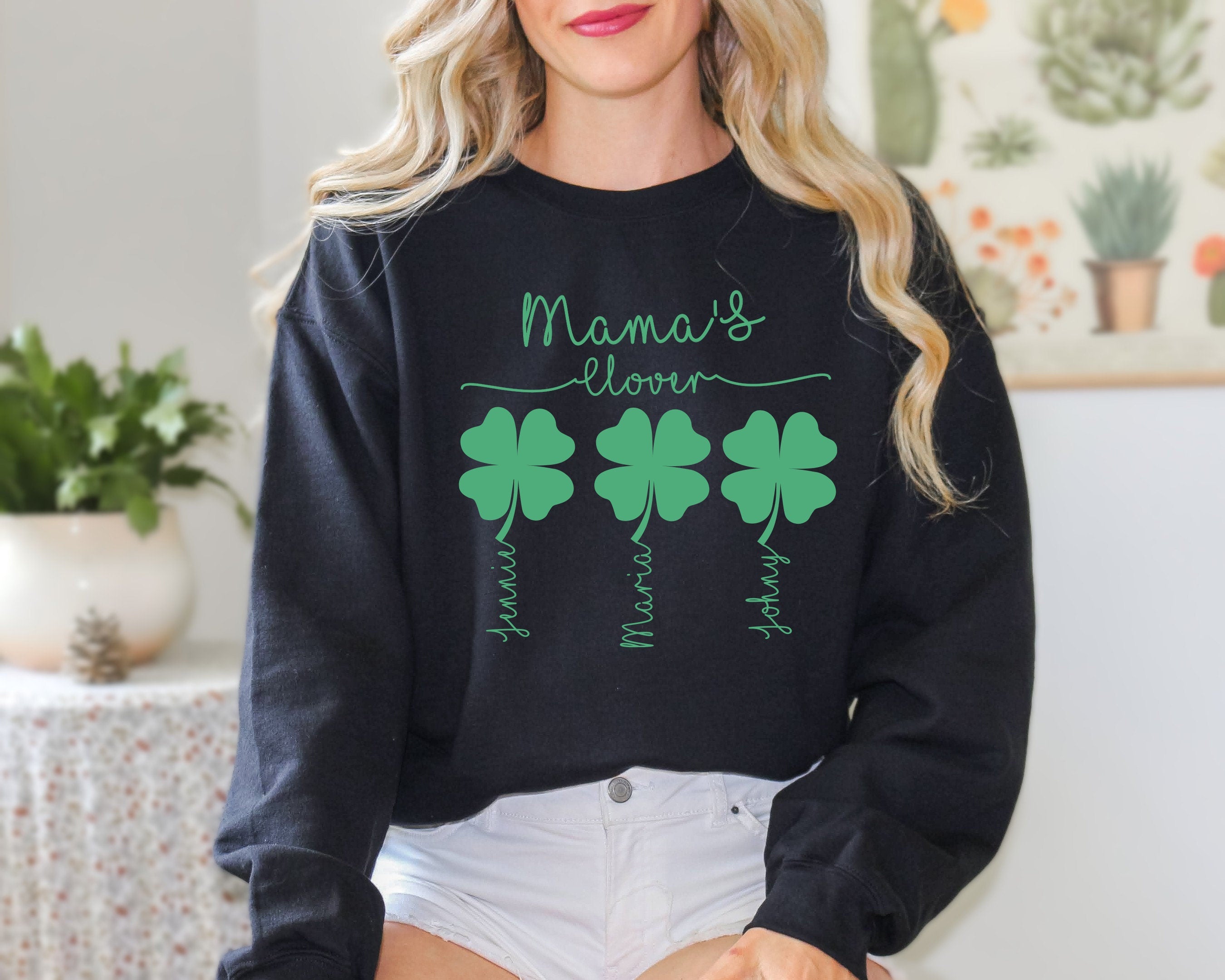 Custom Mama Sweatshirt with Children Name on Clover, Personalized Mom Sweatshirt With Kids Names On Sleeve, Gift for Mom, Floral Mom Shirt