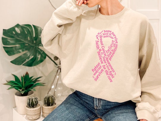 Breast Cancer Sweatshirt, Cancer Awareness Sweatshirt For Mom, Flag Sweats, Hope Sweatshirt, Pink Ribbon Sweatshirt ,Cancer Gift,