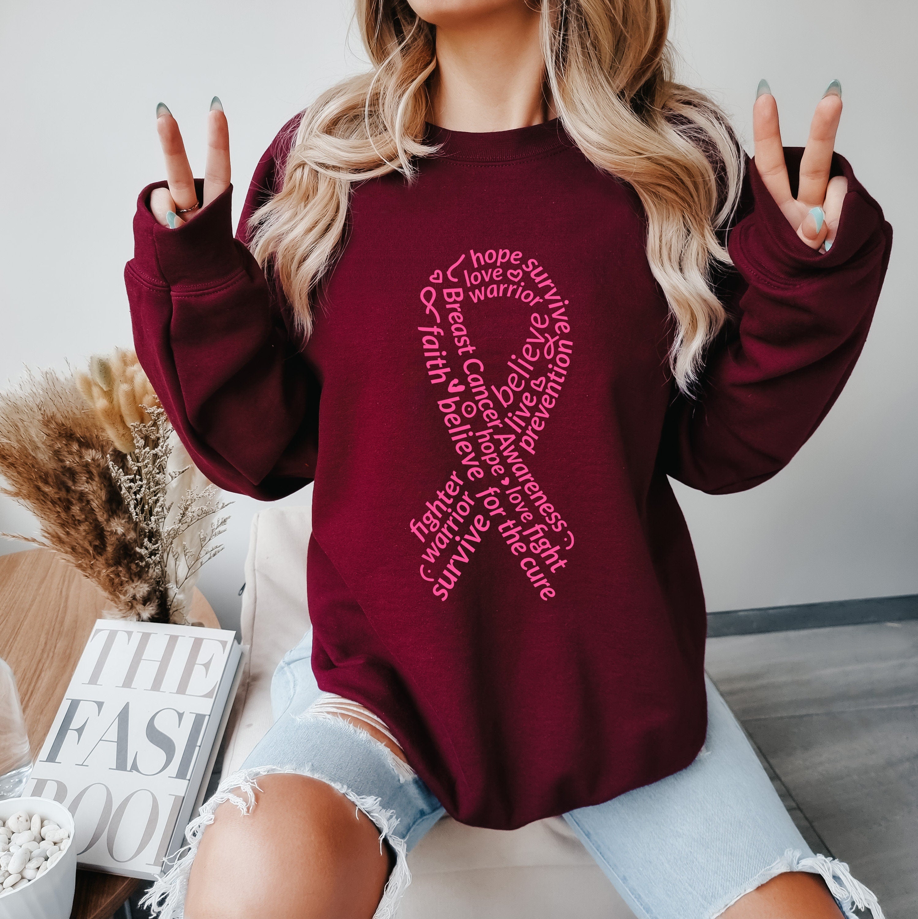Breast Cancer Sweatshirt, Cancer Awareness Sweatshirt For Mom, Flag Sweats, Hope Sweatshirt, Pink Ribbon Sweatshirt ,Cancer Gift,