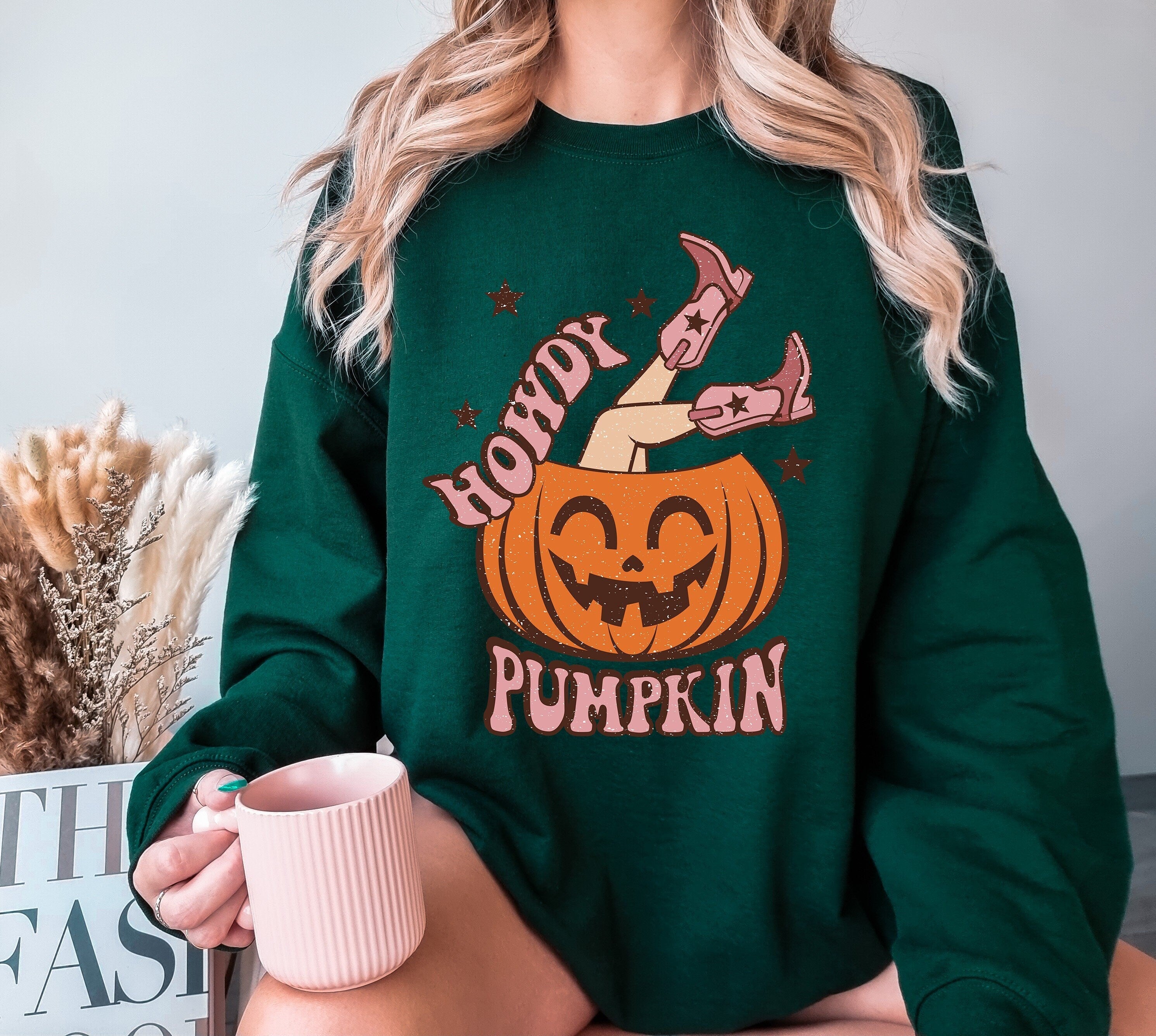 Vintage Halloween Pumpkin Sweatshirt, Halloween Cowgirl Sweatshirt, Western Cowboy Halloween Sweatshirt, Pumpkin Spice Sweatshirt,Fall Shirt