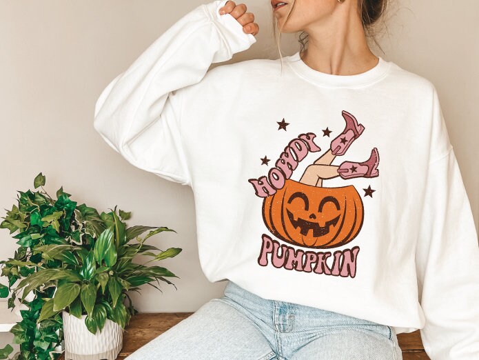 Vintage Halloween Pumpkin Sweatshirt, Halloween Cowgirl Sweatshirt, Western Cowboy Halloween Sweatshirt, Pumpkin Spice Sweatshirt,Fall Shirt