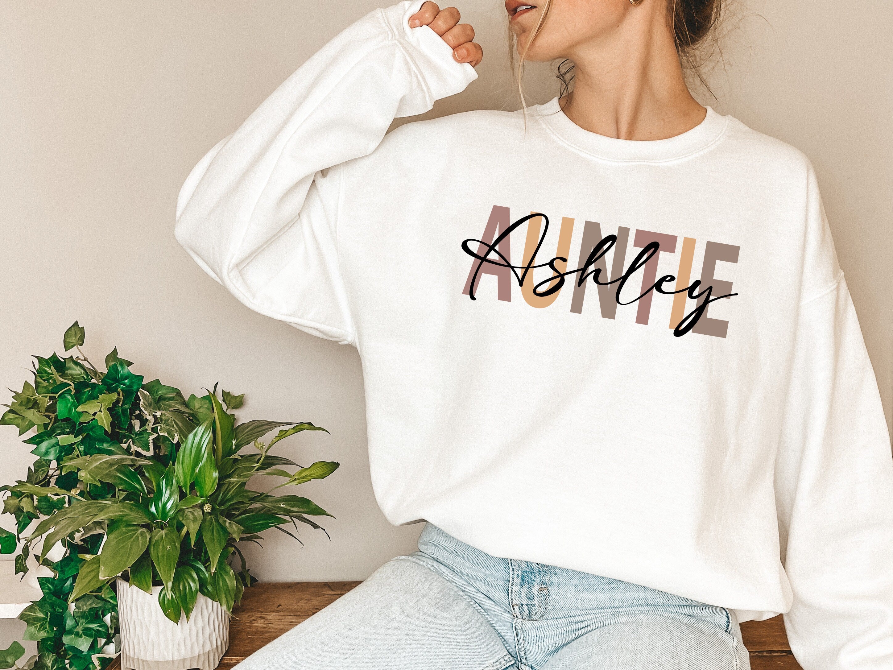 Custom Auntıe Sweatshirt with Children Name , Auntıe Sweatshirt, Ladies long Sleeve,Gift for auntıe, Floral Auntıe Shirt,Mothers Day Gift
