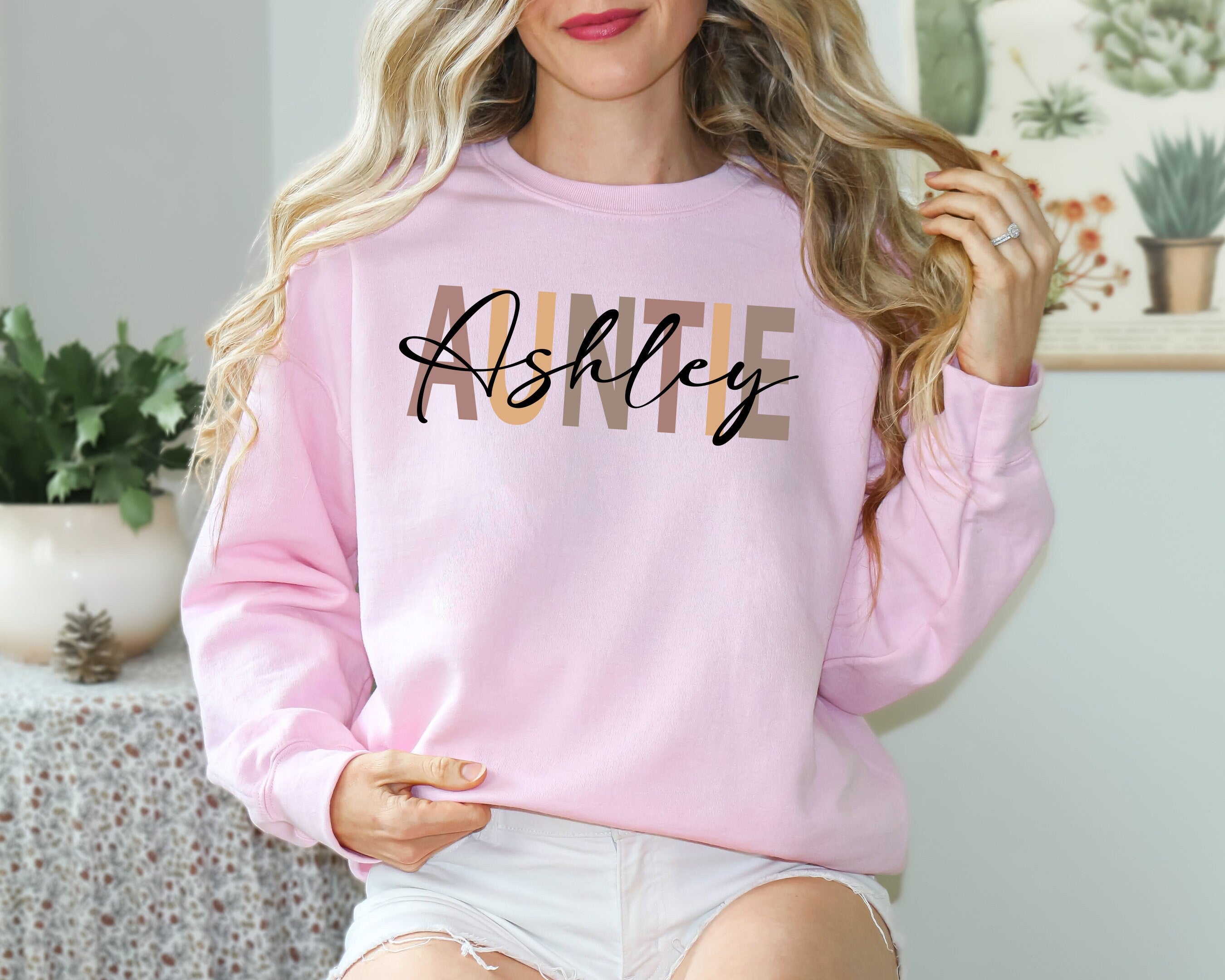 Custom Auntıe Sweatshirt with Children Name , Auntıe Sweatshirt, Ladies long Sleeve,Gift for auntıe, Floral Auntıe Shirt,Mothers Day Gift