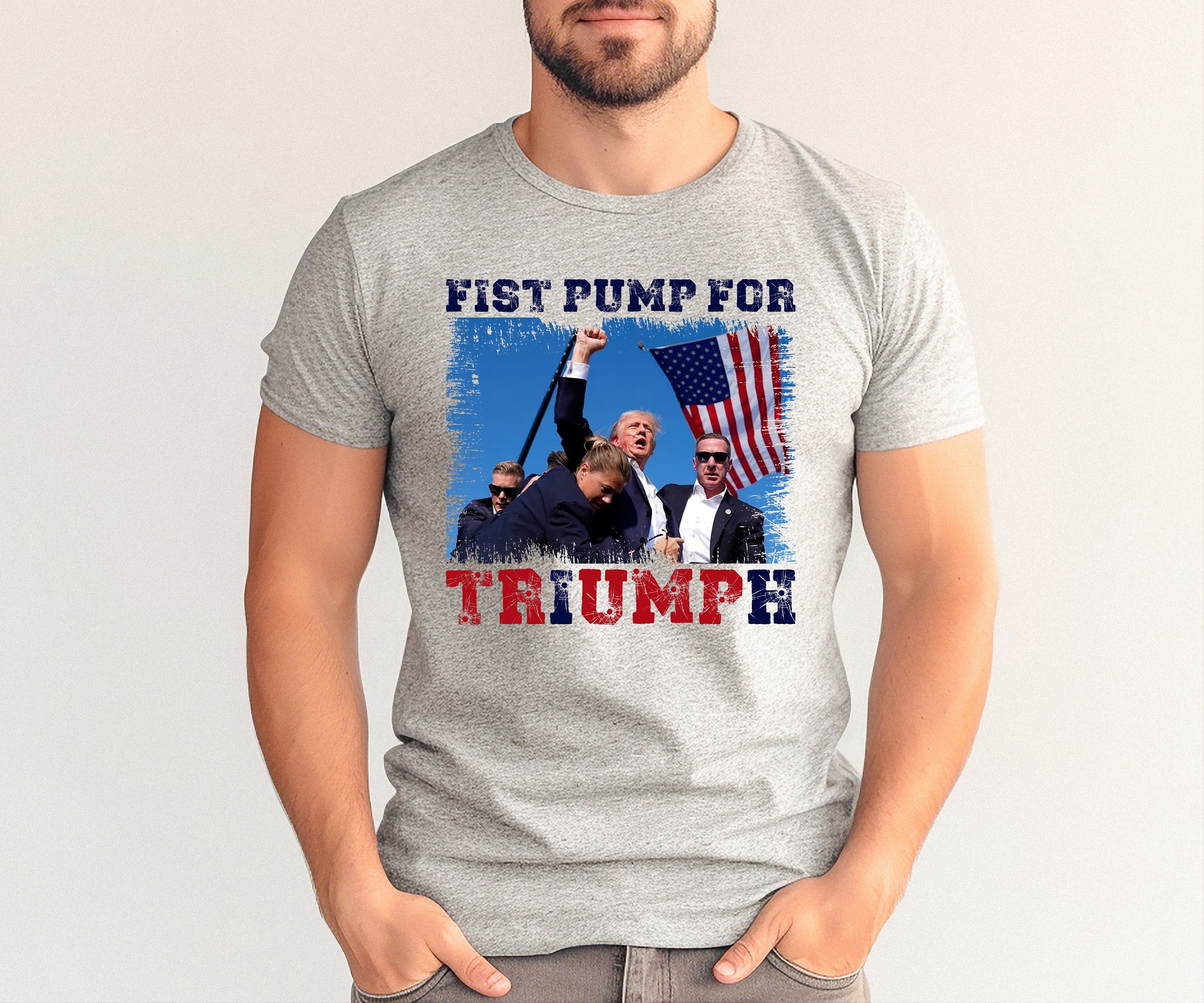 Fist Pump for Trump shirt, Trump Shirt,  Republican Tee, Trump 2024 Shirt, American Flag Shirt, Patriotic Outfit, Fight for Trump Shirt