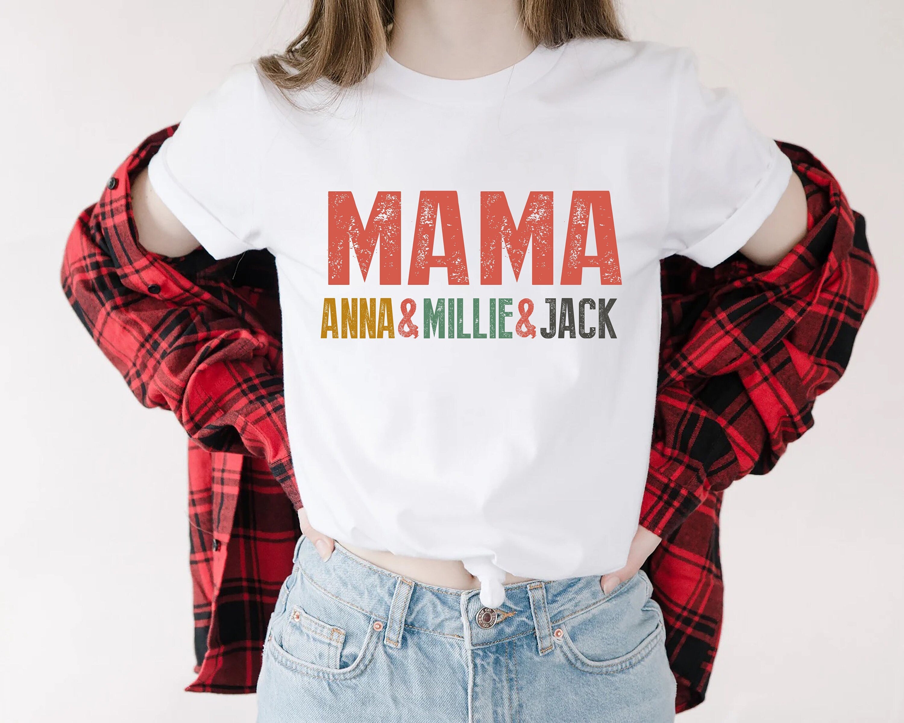 Mama and Kids Shirt, Mom Life Shirt, Mama Shirt, Mom and child gifts, Personalized Mom Shirt,Custom Kids Name Mama Shirt, Mothers Day Shirt