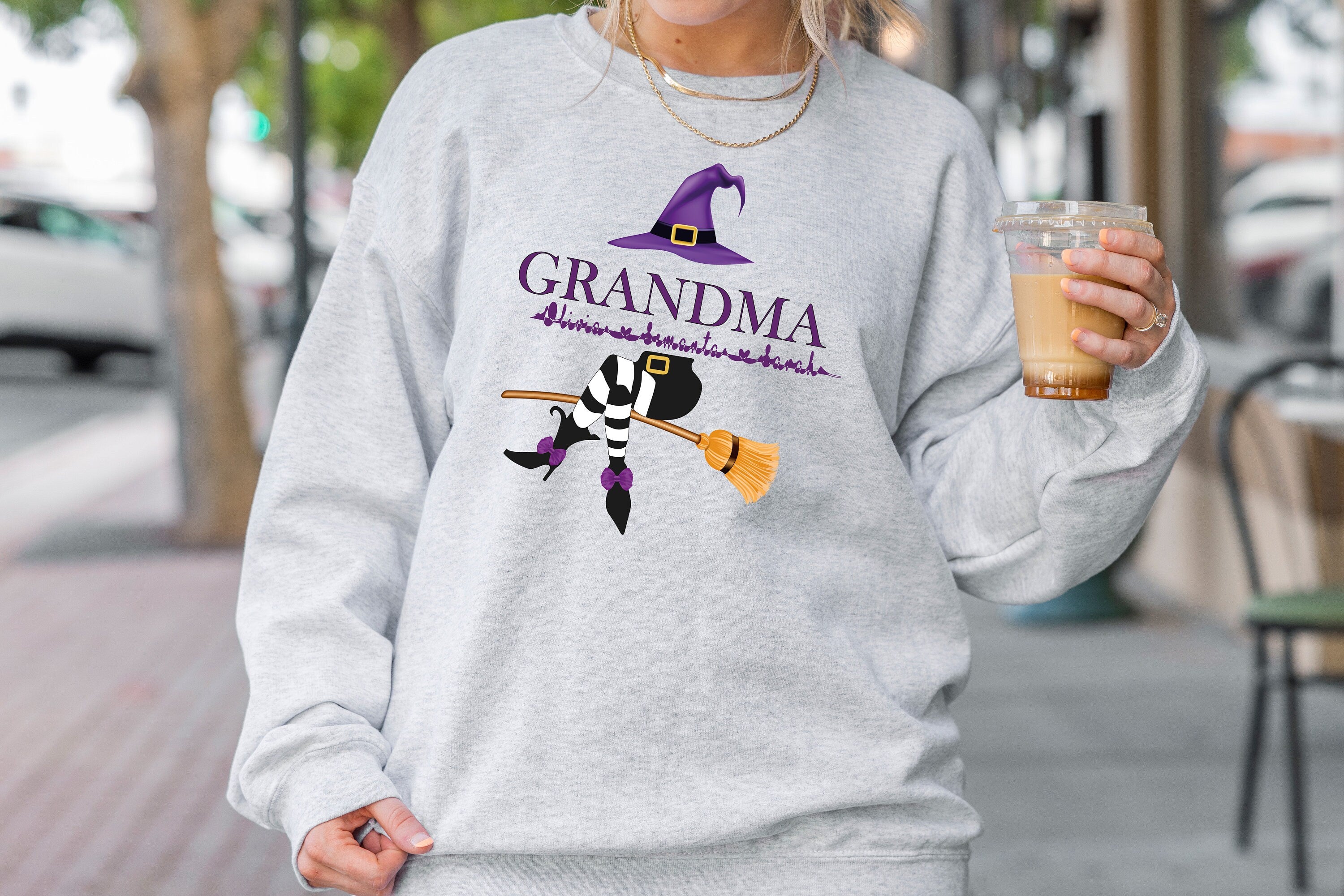 Custom Halloween Grandma Witch Sweatshirt Grandma And Grandkids sweatshirt,Personalized Nana Life Witch Halloween Sweatshirt, Custom Grandma