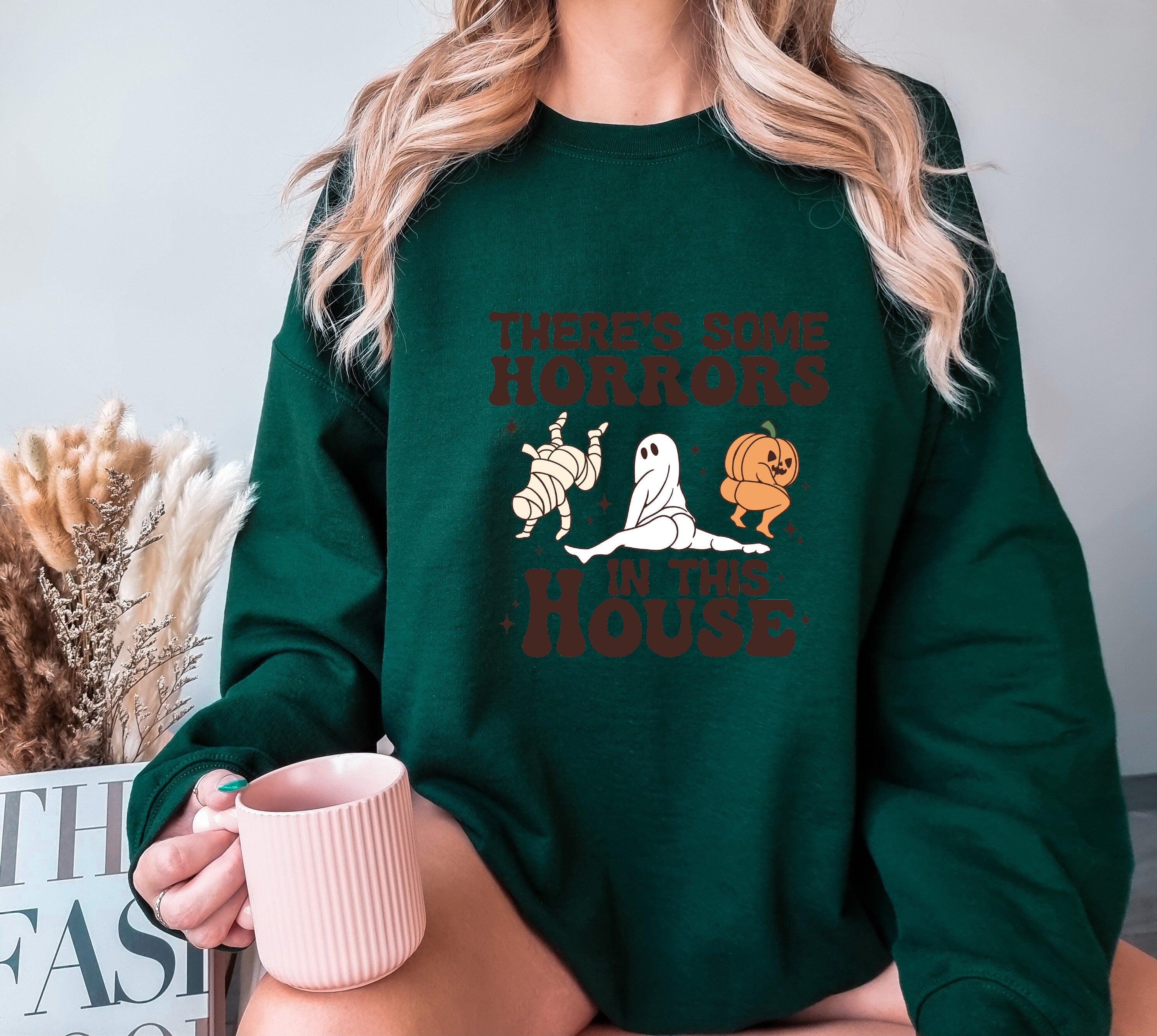 Theres Some Horrors in this House Sweatshirt,Funny  Pumpkin Halloween Shirt,Trendy Retro Halloween Sweatshirt,Crewneck Sweatshirt