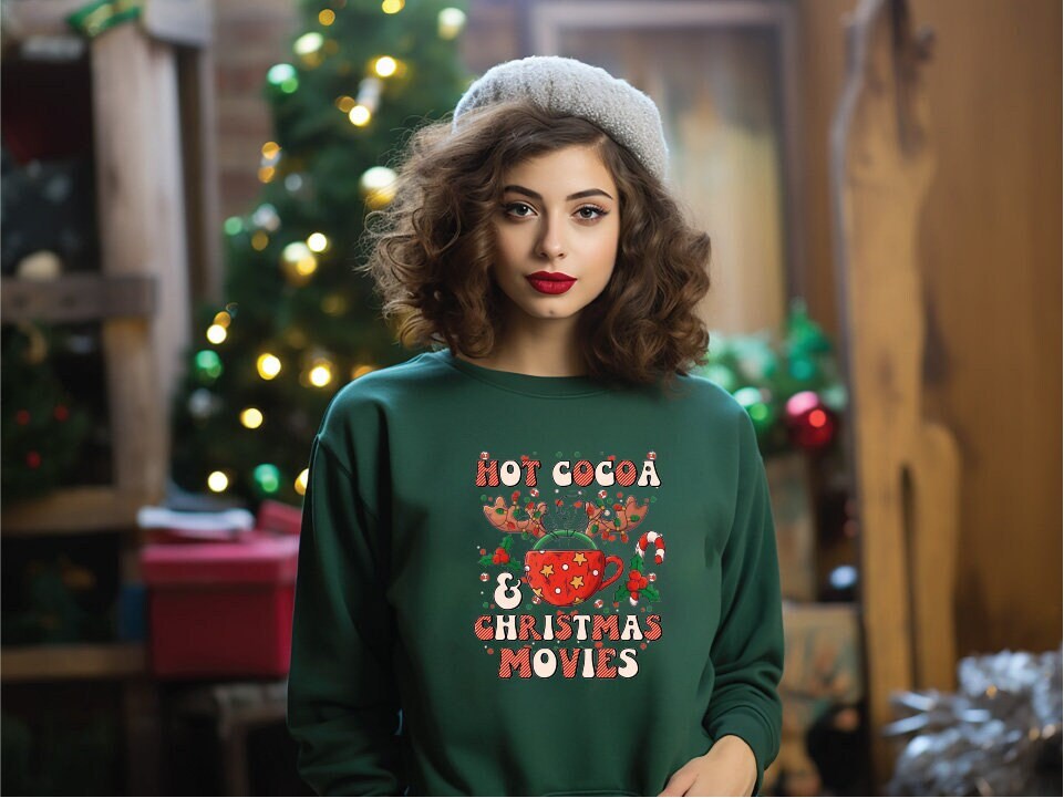 Hot Cocoa and Christmas Movies Sweatshirt, Christmas Women Sweatshirt, Xmas Gift, Funny Christmas Movies Sweatshirt, Cute Sweater Holiday
