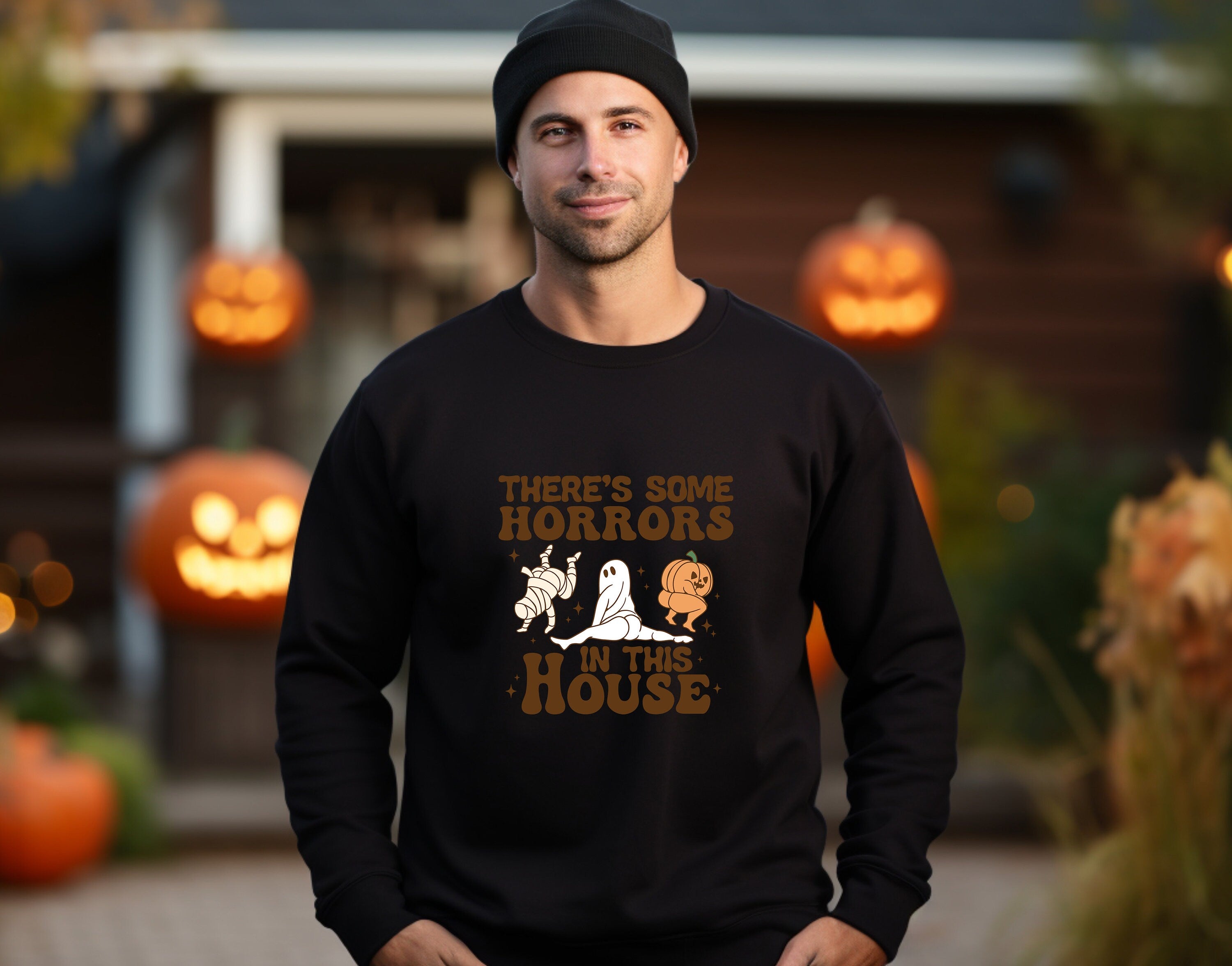 Theres Some Horrors in this House Sweatshirt,Funny  Pumpkin Halloween Shirt,Trendy Retro Halloween Sweatshirt,Crewneck Sweatshirt