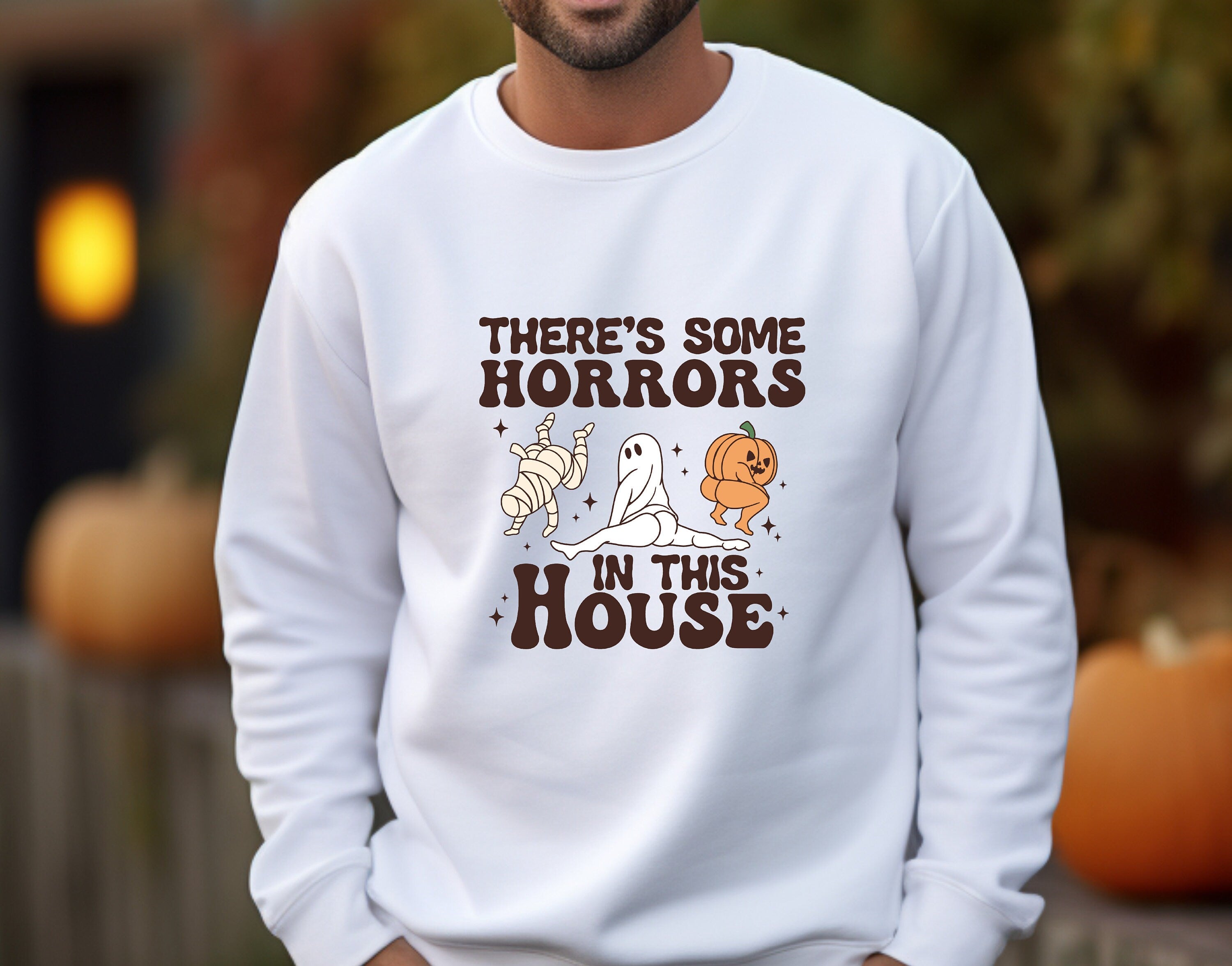 Theres Some Horrors in this House Sweatshirt,Funny  Pumpkin Halloween Shirt,Trendy Retro Halloween Sweatshirt,Crewneck Sweatshirt
