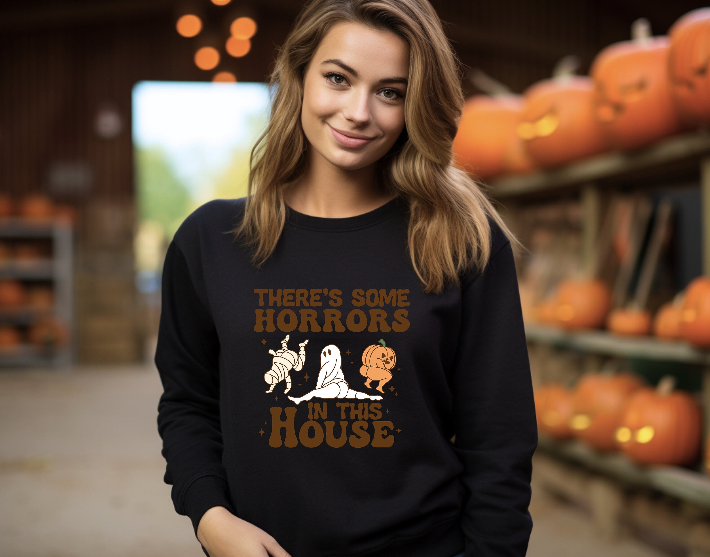 Theres Some Horrors in this House Sweatshirt,Funny  Pumpkin Halloween Shirt,Trendy Retro Halloween Sweatshirt,Crewneck Sweatshirt