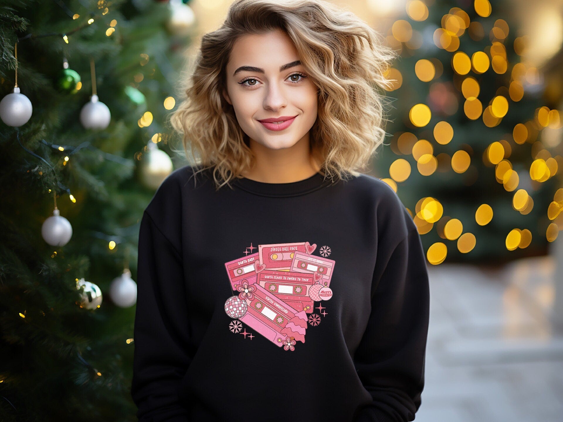 Christmas Music Cassette Tapes Sweatshirt,Retro Music Lover ,Christmas Gift, Christmas 90s Sweatshirt, Music Lover Crewneck