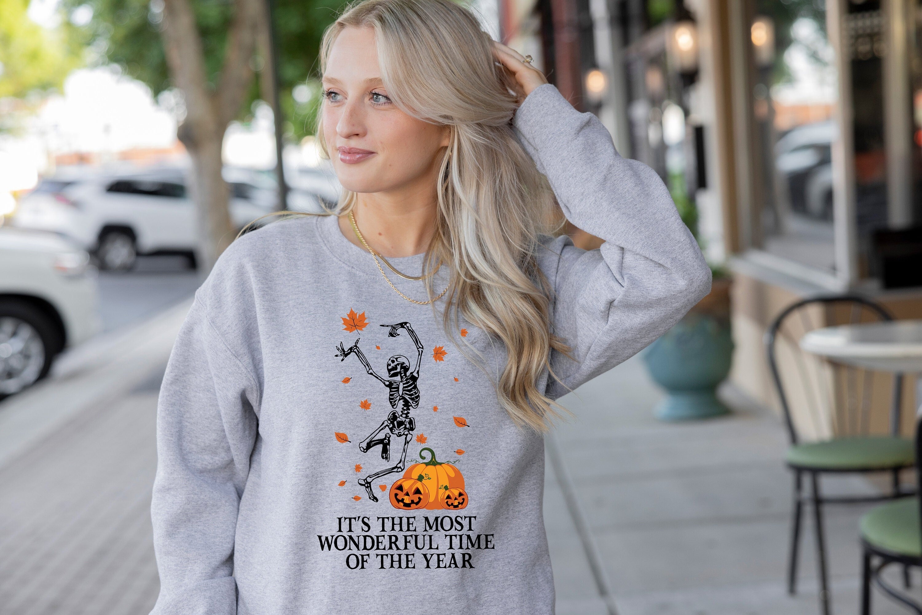 It's the Most Wonderful Time of The Year Halloween Sweatshirt, Pumpkin Skeleton Sweatshirt, Vintage Halloween Sweatshirt, Cool Halloween