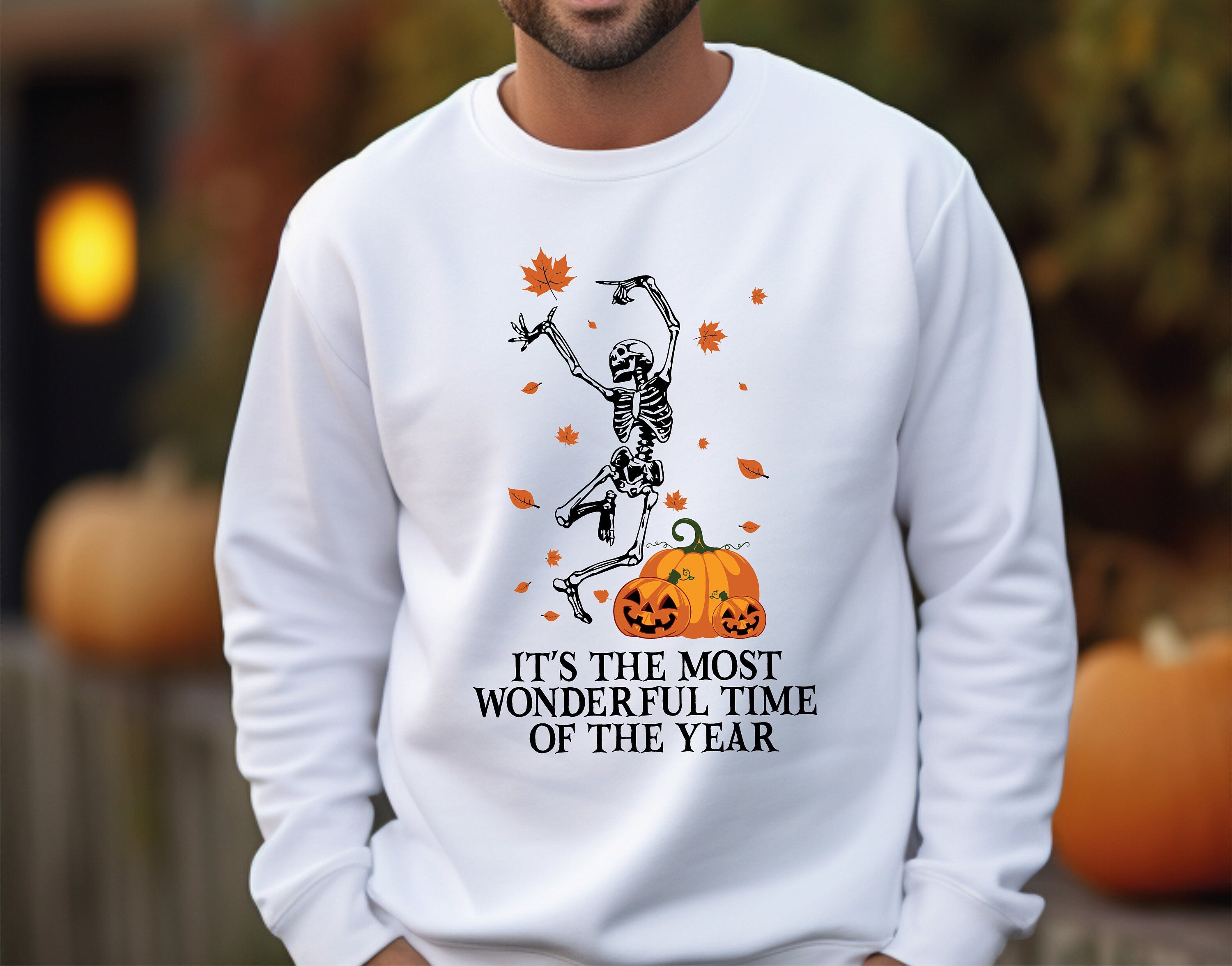 It's the Most Wonderful Time of The Year Halloween Sweatshirt, Pumpkin Skeleton Sweatshirt, Vintage Halloween Sweatshirt, Cool Halloween