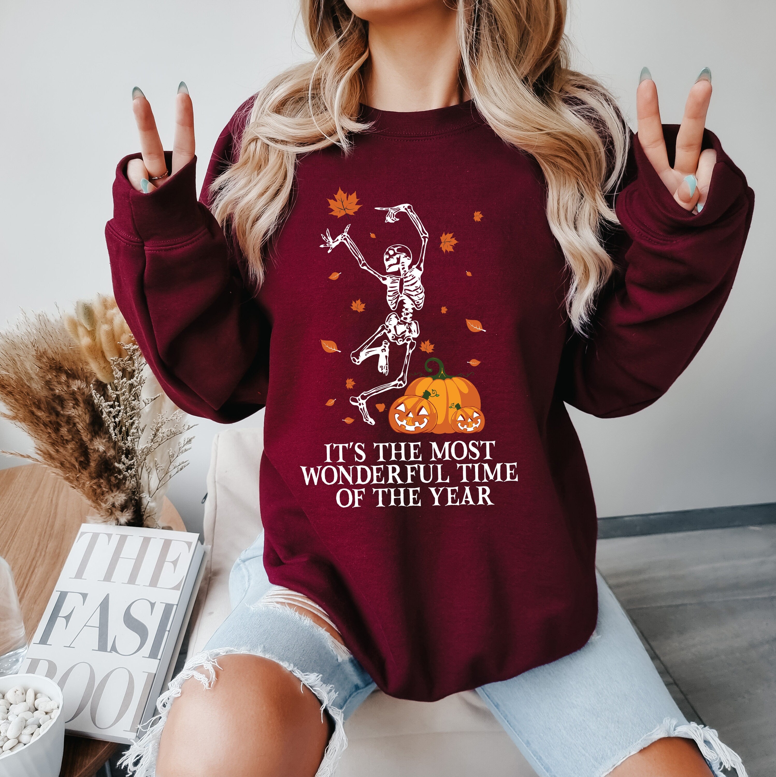 It's the Most Wonderful Time of The Year Halloween Sweatshirt, Pumpkin Skeleton Sweatshirt, Vintage Halloween Sweatshirt, Cool Halloween