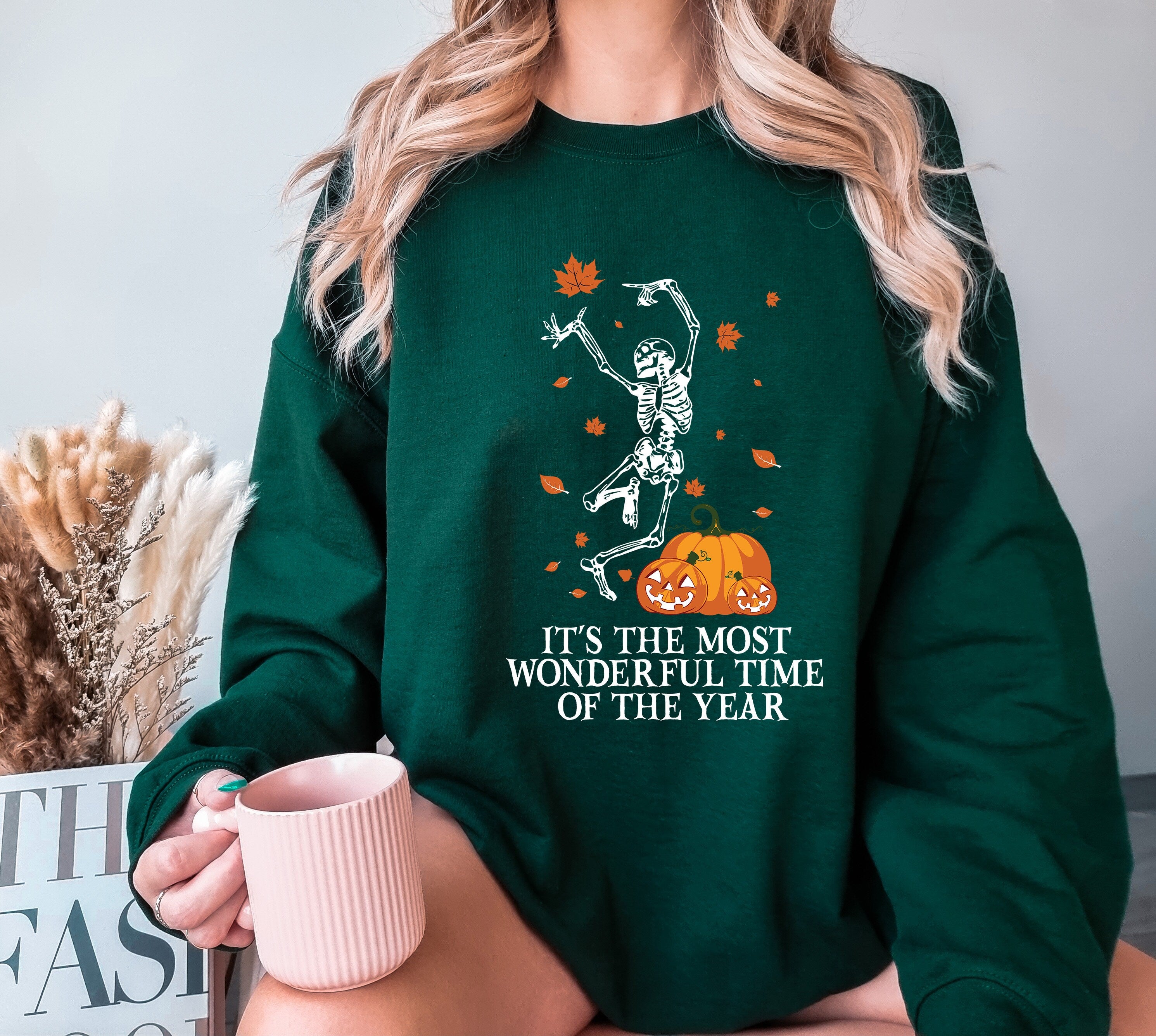 It's the Most Wonderful Time of The Year Halloween Sweatshirt, Pumpkin Skeleton Sweatshirt, Vintage Halloween Sweatshirt, Cool Halloween