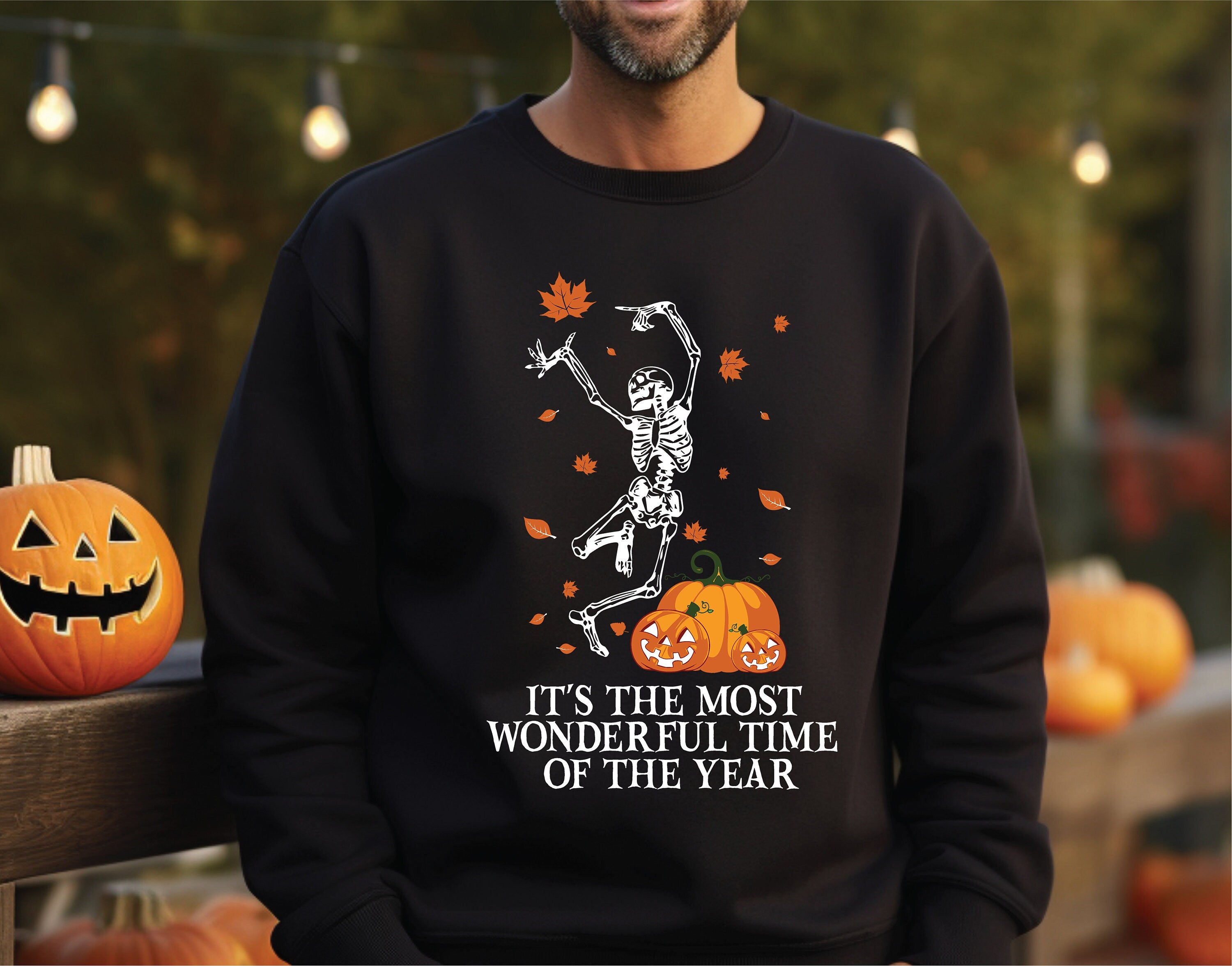 It's the Most Wonderful Time of The Year Halloween Sweatshirt, Pumpkin Skeleton Sweatshirt, Vintage Halloween Sweatshirt, Cool Halloween