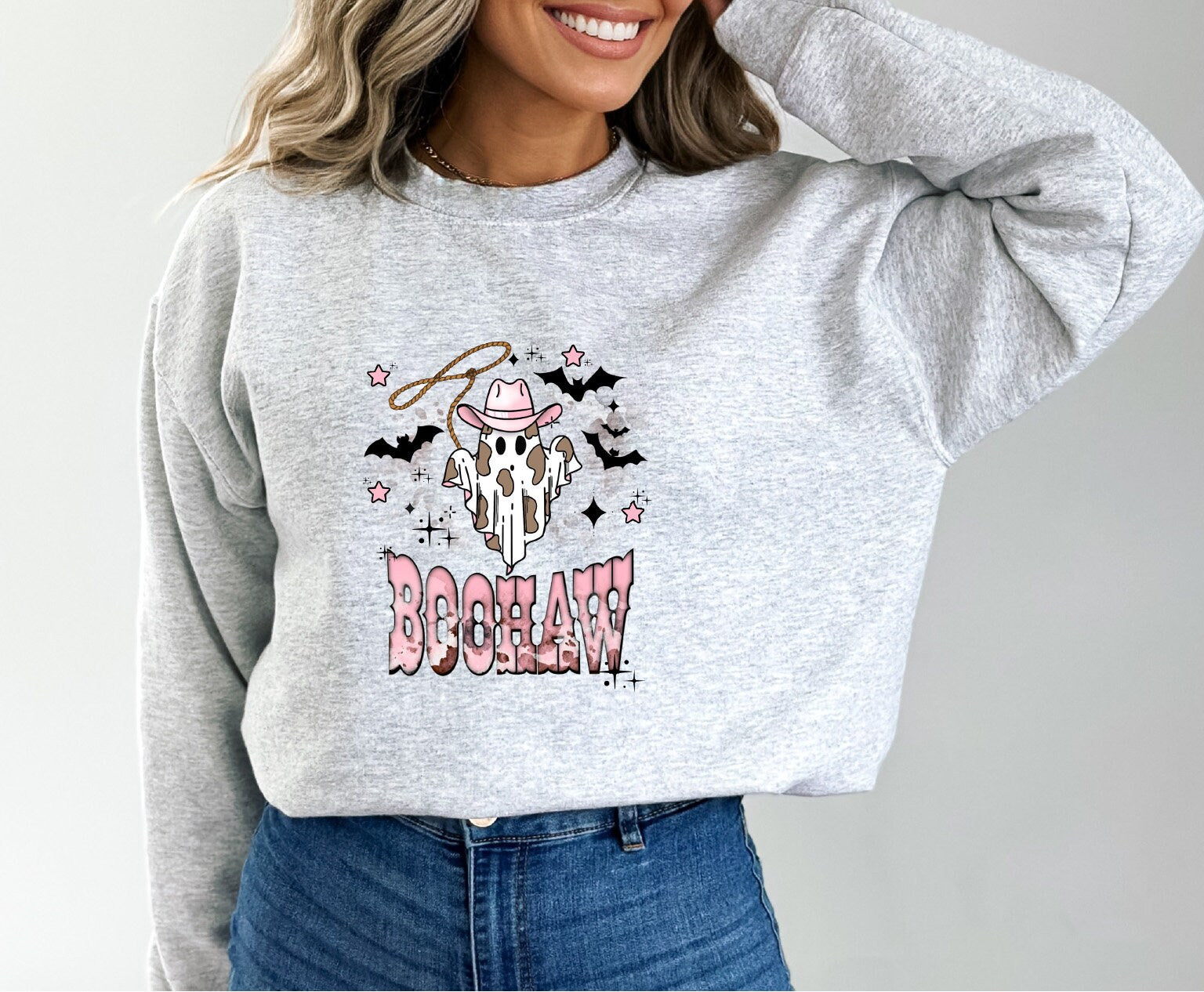 Halloween Pink Boo Haw Shirt,Halloween Sweatshirt, Halloween Vintage Sweatshirt ,Boo Haw Western Halloween Shirt ,Cowboy Halloween Shirt