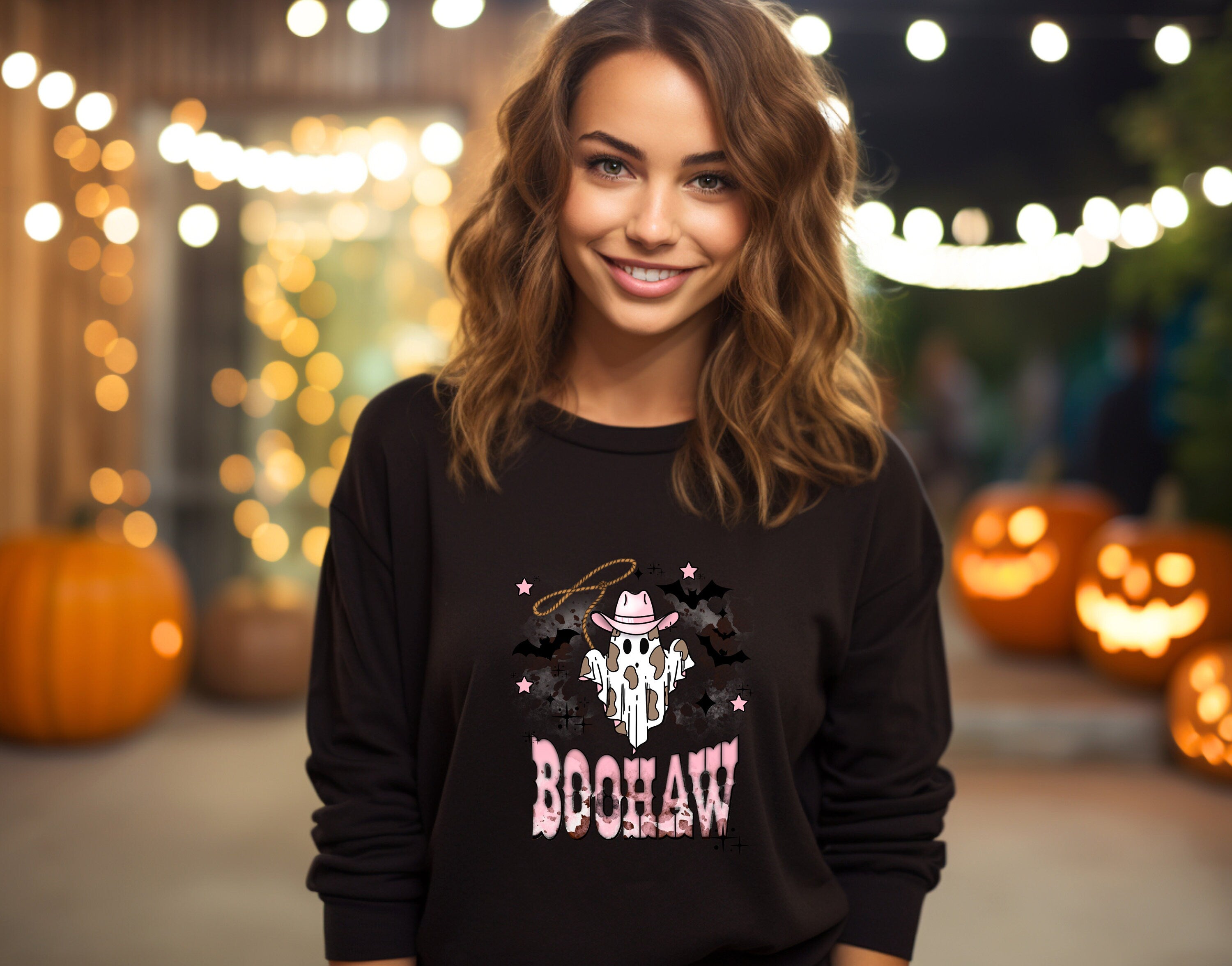 Halloween Pink Boo Haw Shirt,Halloween Sweatshirt, Halloween Vintage Sweatshirt ,Boo Haw Western Halloween Shirt ,Cowboy Halloween Shirt