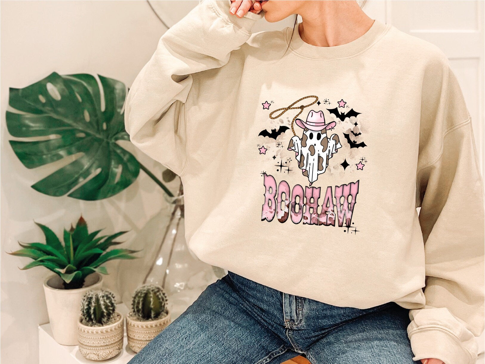 Halloween Pink Boo Haw Shirt,Halloween Sweatshirt, Halloween Vintage Sweatshirt ,Boo Haw Western Halloween Shirt ,Cowboy Halloween Shirt