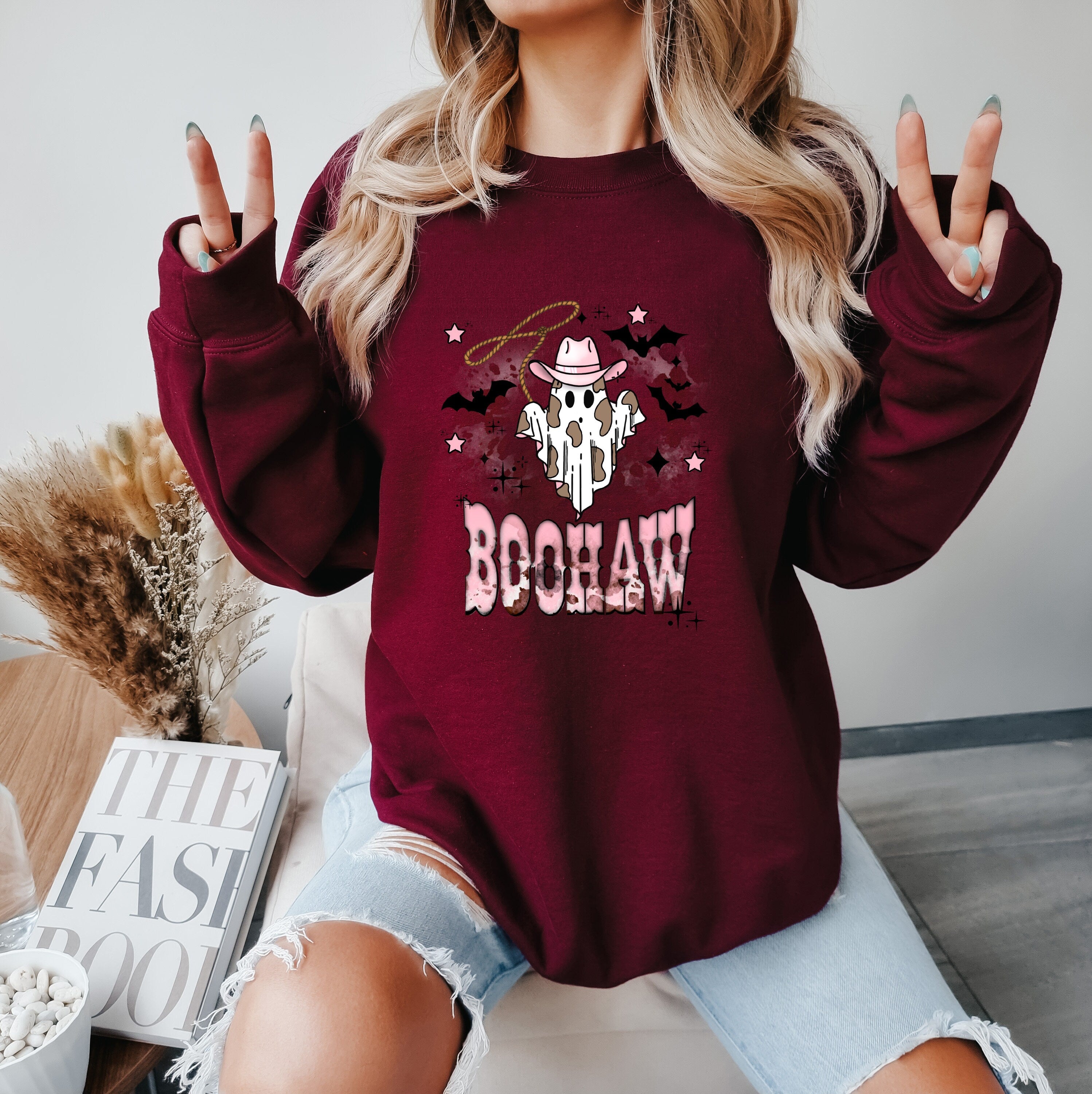 Halloween Pink Boo Haw Shirt,Halloween Sweatshirt, Halloween Vintage Sweatshirt ,Boo Haw Western Halloween Shirt ,Cowboy Halloween Shirt