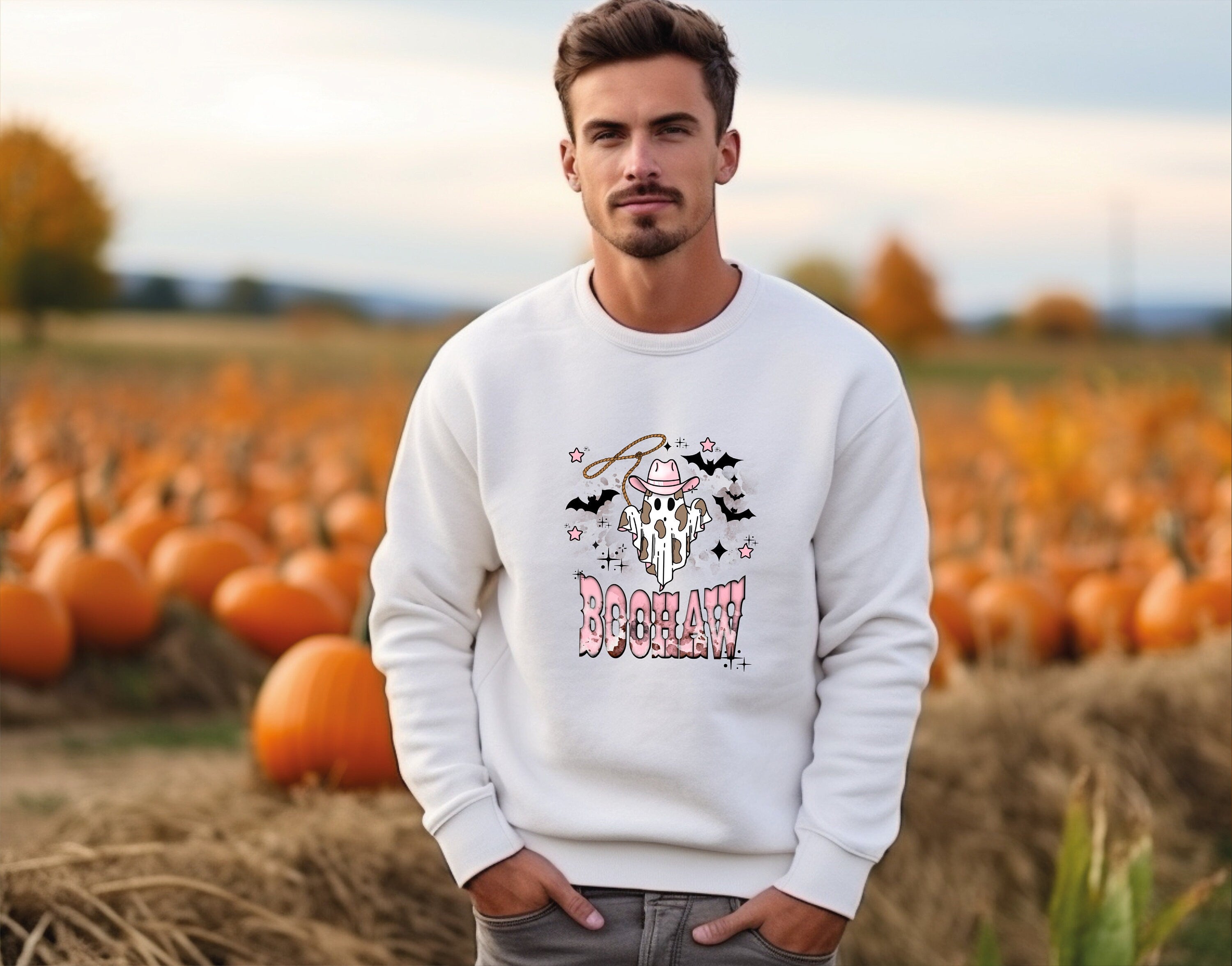Halloween Pink Boo Haw Shirt,Halloween Sweatshirt, Halloween Vintage Sweatshirt ,Boo Haw Western Halloween Shirt ,Cowboy Halloween Shirt