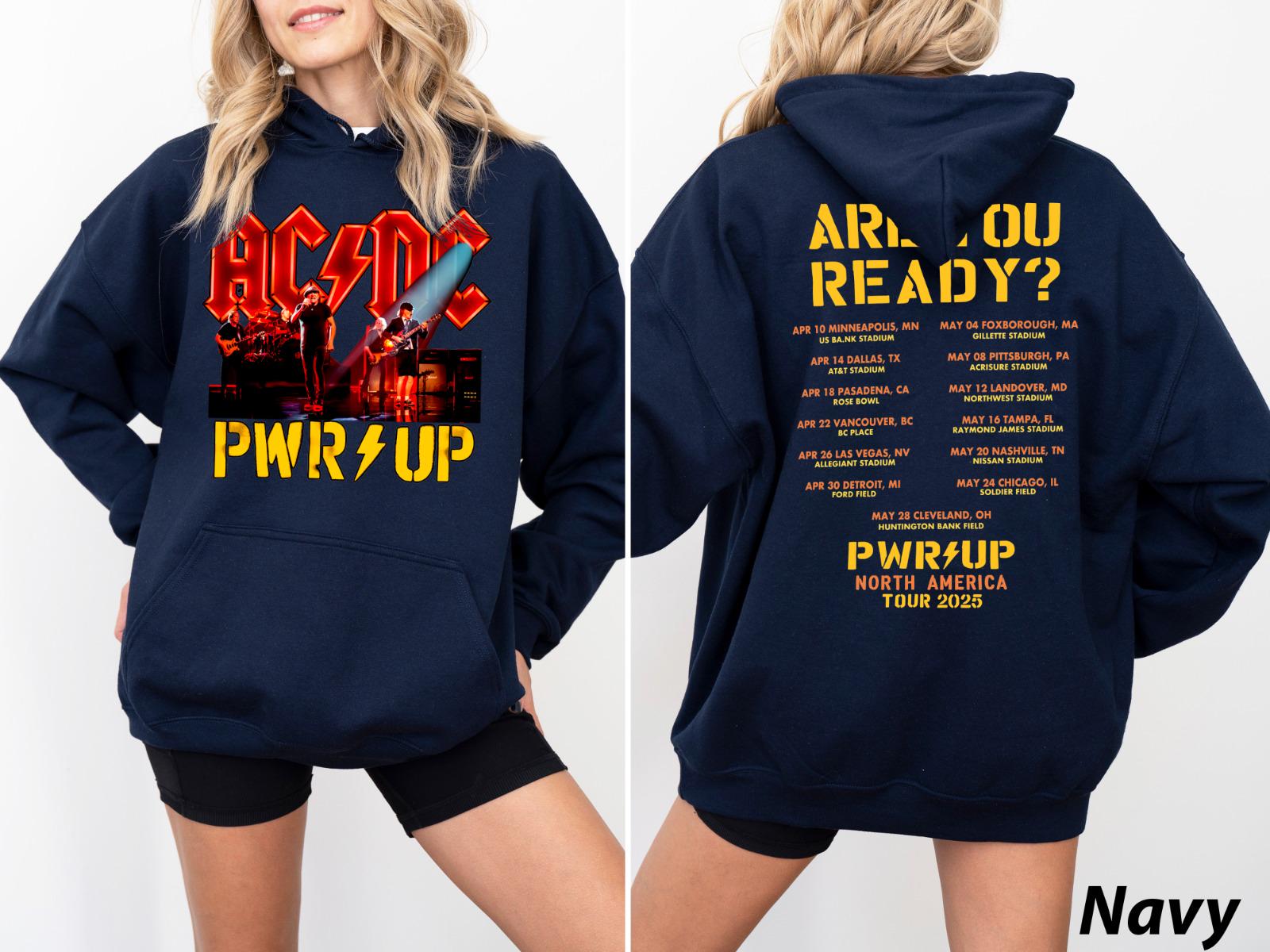 AC DC Pwr Up Tour 2025 Hoodie Sweatshirt, Rock Music Band Shirt, Heavy Metal Music Lover Gift, Gift For Fan Acdc 52 Years Tee