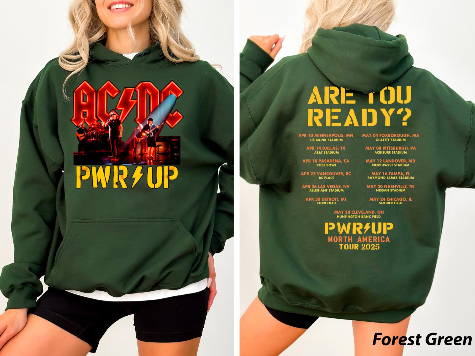 AC DC Pwr Up Tour 2025 Hoodie Sweatshirt, Rock Music Band Shirt, Heavy Metal Music Lover Gift, Gift For Fan Acdc 52 Years Tee