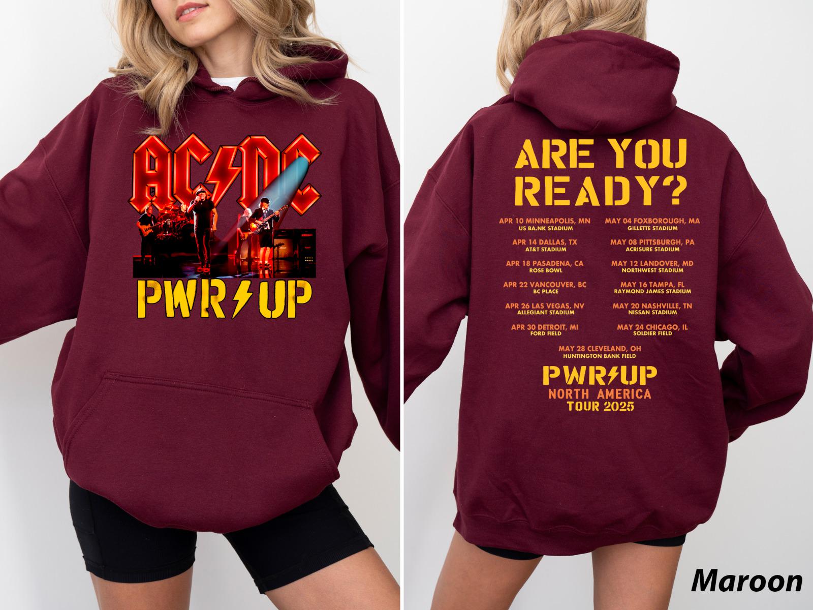 AC DC Pwr Up Tour 2025 Hoodie Sweatshirt, Rock Music Band Shirt, Heavy Metal Music Lover Gift, Gift For Fan Acdc 52 Years Tee