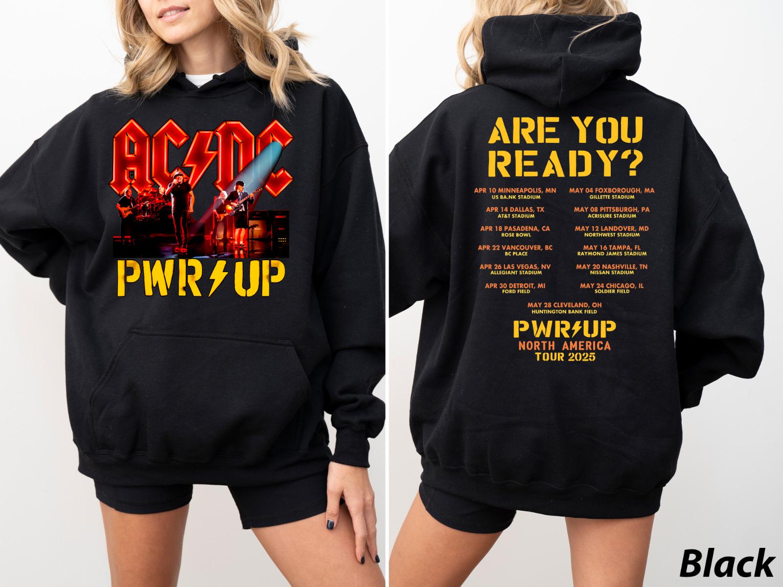 AC DC Pwr Up Tour 2025 Hoodie Sweatshirt, Rock Music Band Shirt, Heavy Metal Music Lover Gift, Gift For Fan Acdc 52 Years Tee