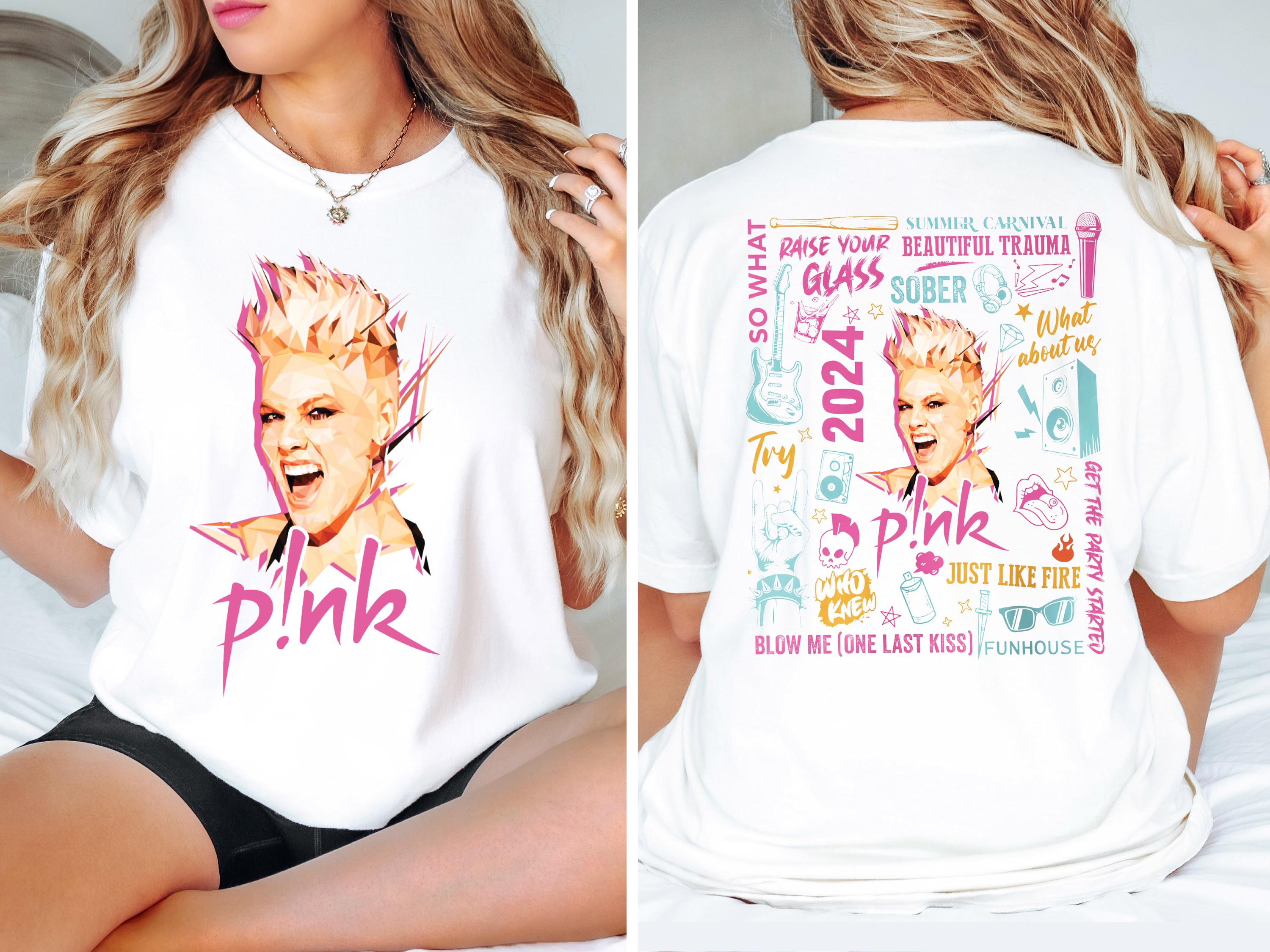 Pink Fan Double Side Shirt, Pink Fan Shirt, Trustfall Shirt, Concert Pink, P!nk Singer Summer Carnival 2024 Tour Shirt, Pink Bubblegum shirt