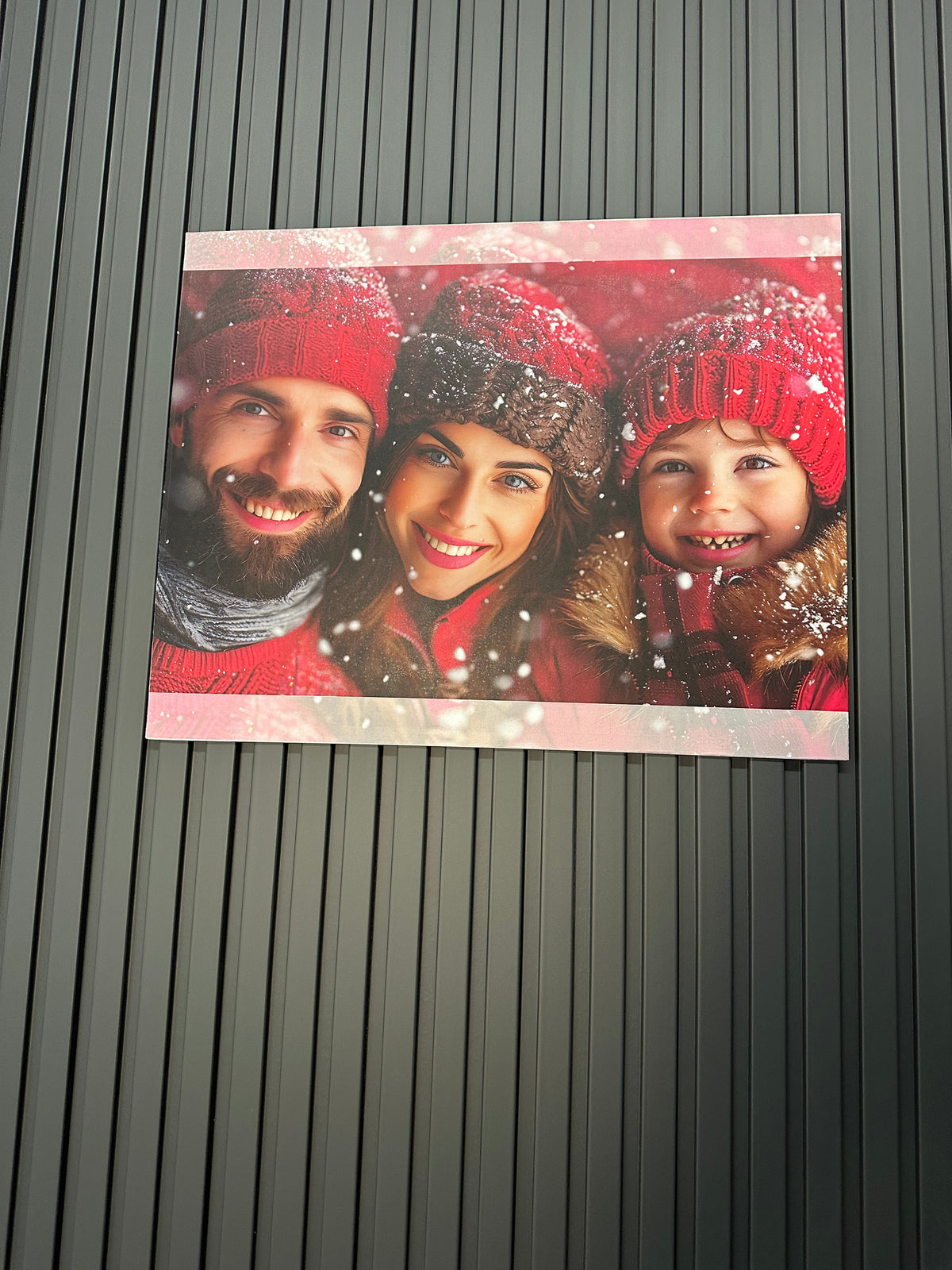 Family photo printed on a thin canvas panel