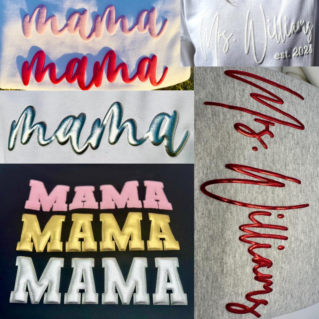 Print Name TShirt, Custom Puff, Personalized puff, Embossed Design Customized, Comfort Colors Shirt, Metallic Puff Print, Mothers Day