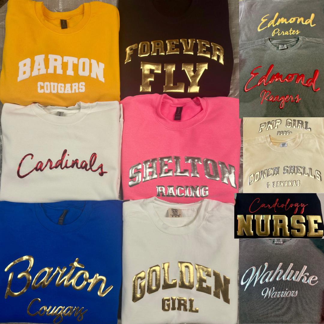 Print Team Name Sweatshirt, Custom Puff, Personalized School Sweater, Embossed Mascot, School Spirit Shirts, Comfort Colors, 3D Puff