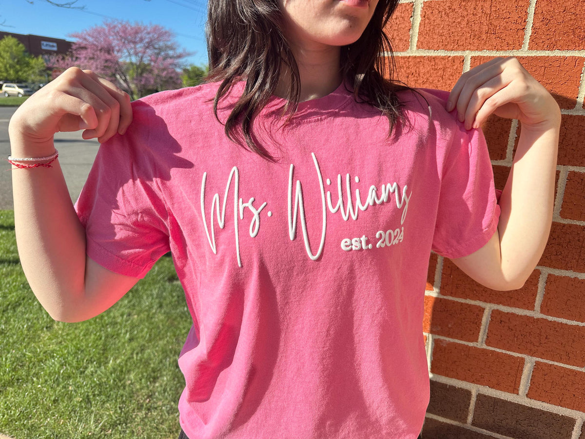 Print Name TShirt, Custom Puff, Personalized puff, Embossed Design Customized, Comfort Colors Shirt, Metallic Puff Print, Mothers Day