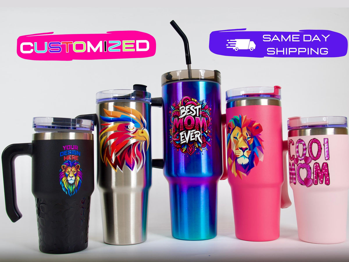 Personalized 40oz Tumbler with Handle & Straw, UV print TikTok Cup, Gift For Her, 40 oz, 30 oz, 20 oz Travel Mug, Gift for Him