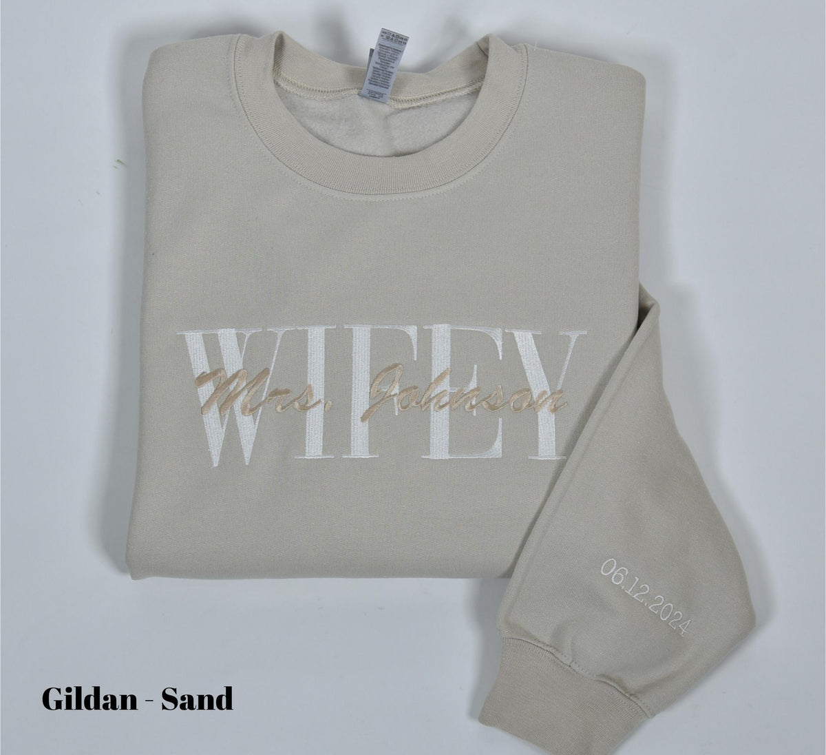 Comfort Colors Wifey Embroidered Sweatshirt, Date On Sleeve, Wifey Embroidered Crewneck, Engagement Gift, Wedding Gift Bride, Bride To Be