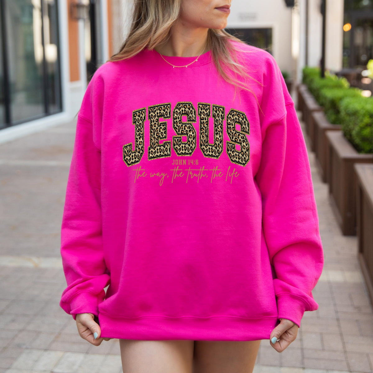 Jesus Leopard Print Shirt, John 14:6 Bible Verse Shirt, Christian Faith Sweater, The Way The Truth The Life, Religious Gift for Women Shirt