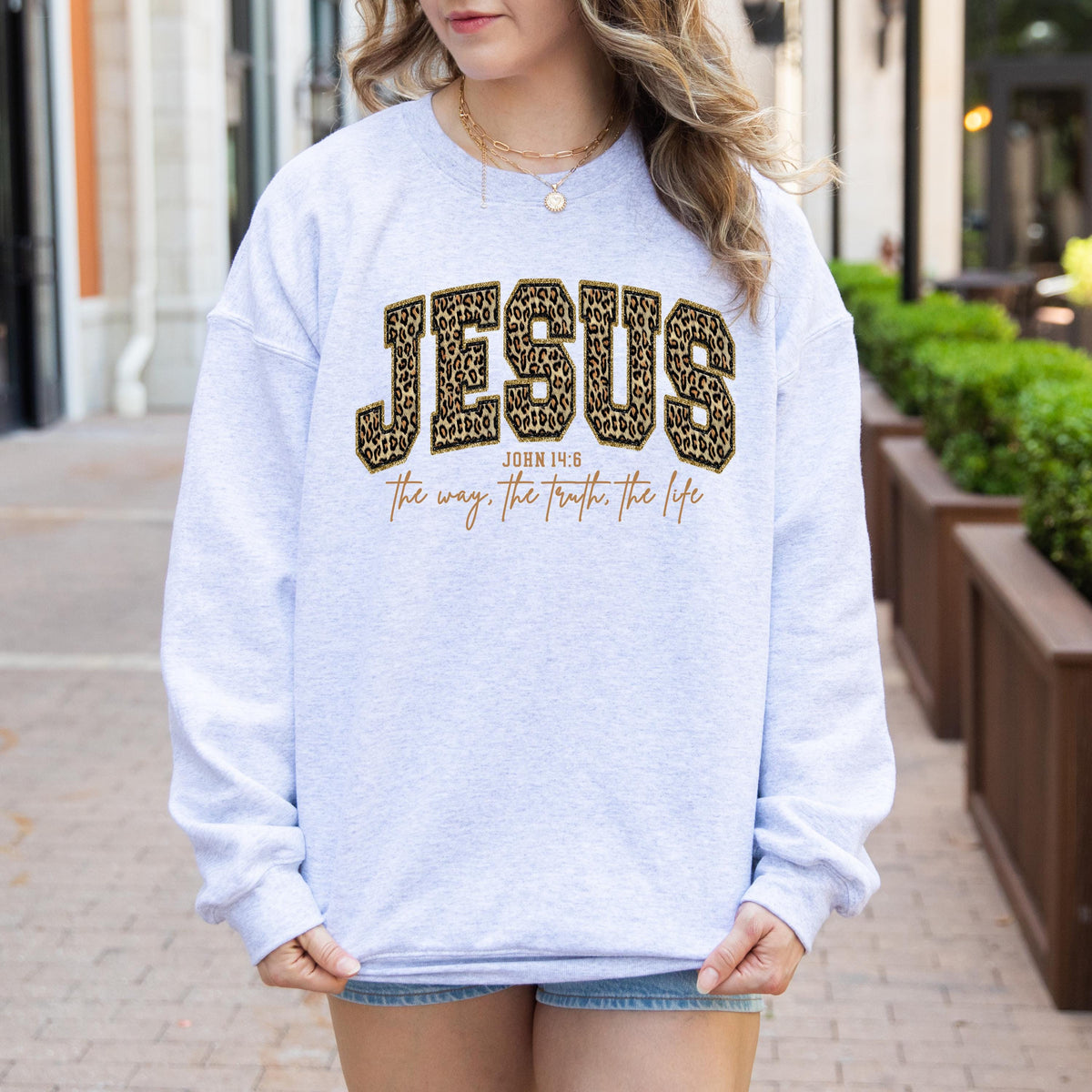 Jesus Leopard Print Shirt, John 14:6 Bible Verse Shirt, Christian Faith Sweater, The Way The Truth The Life, Religious Gift for Women Shirt