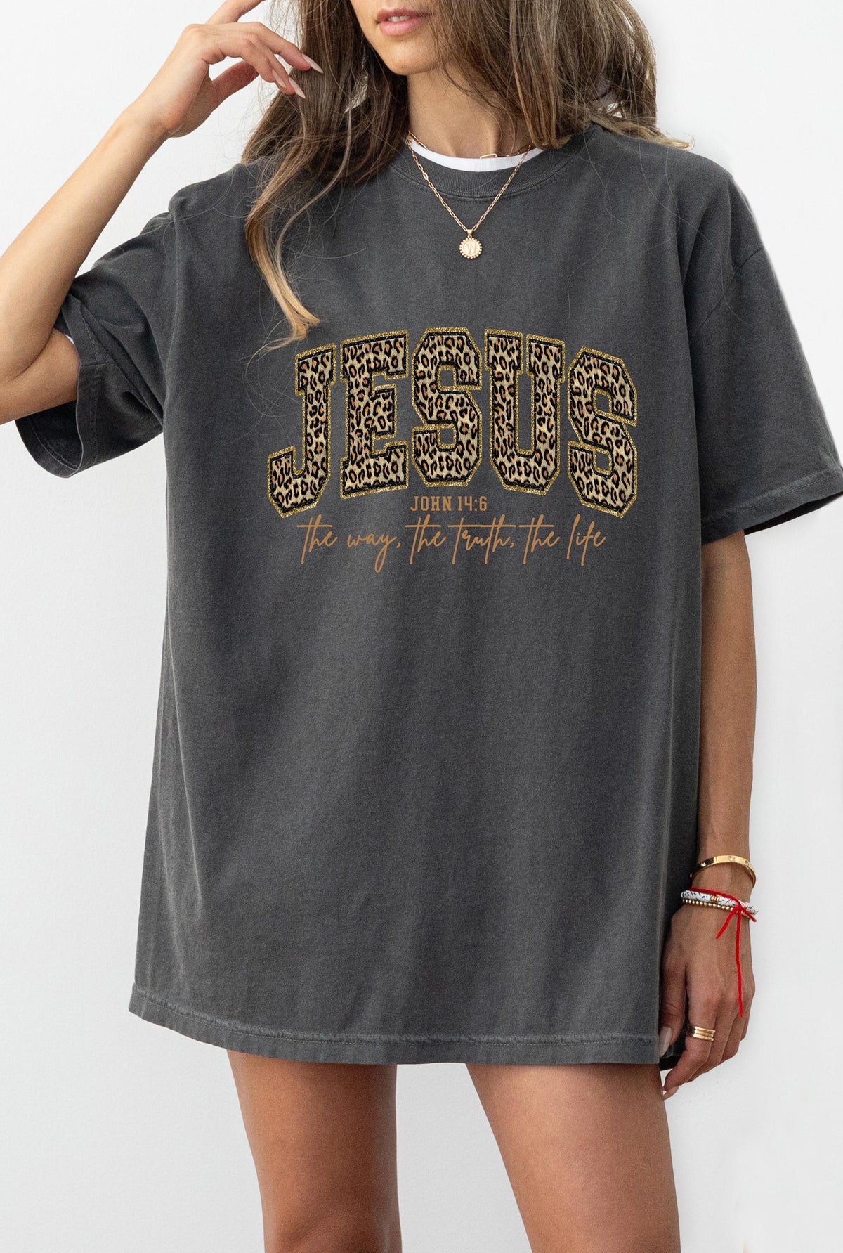 Jesus Leopard Print Shirt, John 14:6 Bible Verse Shirt, Christian Faith Sweater, The Way The Truth The Life, Religious Gift for Women Shirt