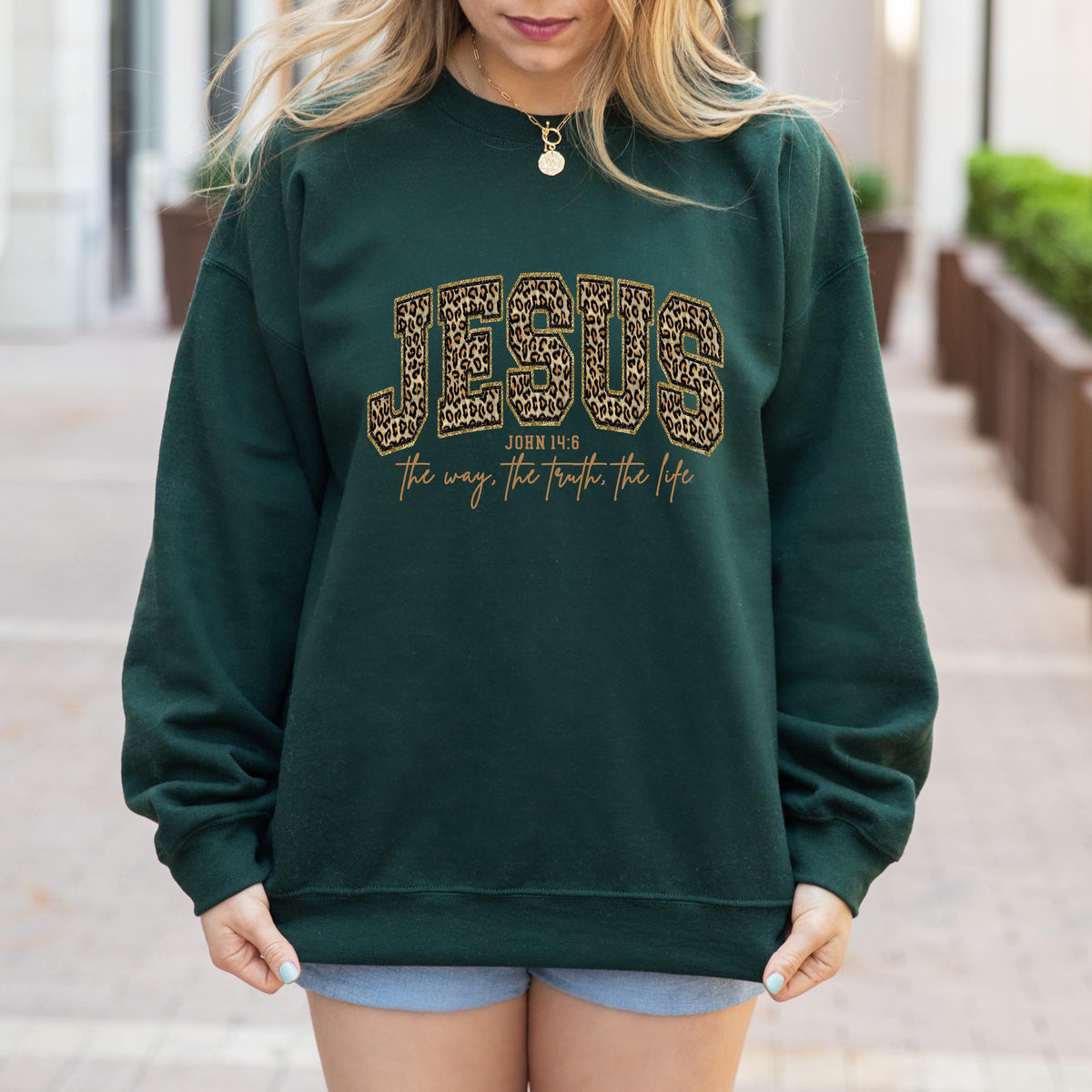 Jesus Leopard Print Shirt, John 14:6 Bible Verse Shirt, Christian Faith Sweater, The Way The Truth The Life, Religious Gift for Women Shirt