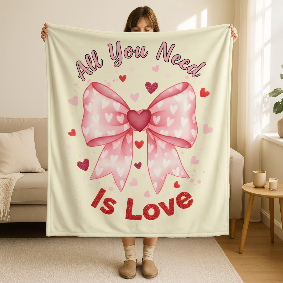 All you Need Is Love Valentine Throw Blanket, Valentines Day Bow Blanket, Love Quote Blanket, Romantic Valentine Blanket, Cozy Love Throw