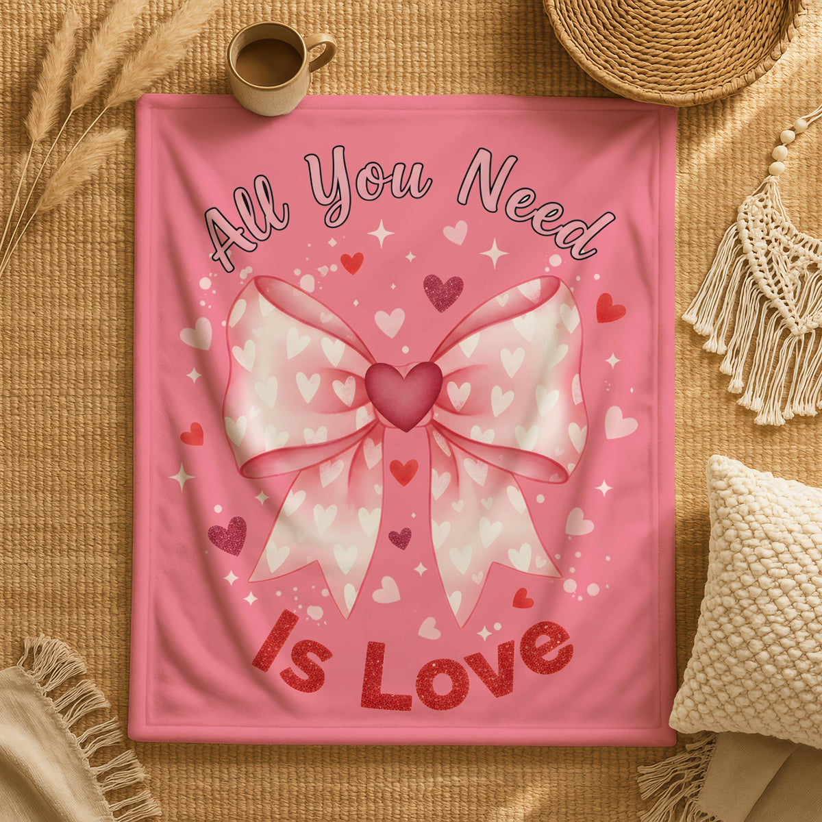 All you Need Is Love Valentine Throw Blanket, Valentines Day Bow Blanket, Love Quote Blanket, Romantic Valentine Blanket, Cozy Love Throw