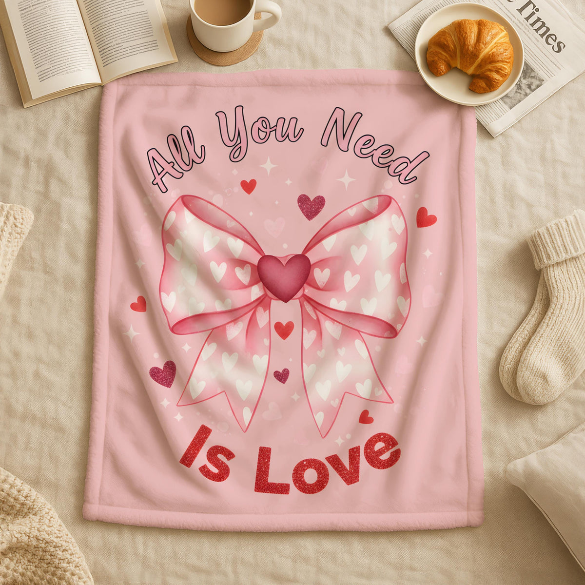 All you Need Is Love Valentine Throw Blanket, Valentines Day Bow Blanket, Love Quote Blanket, Romantic Valentine Blanket, Cozy Love Throw