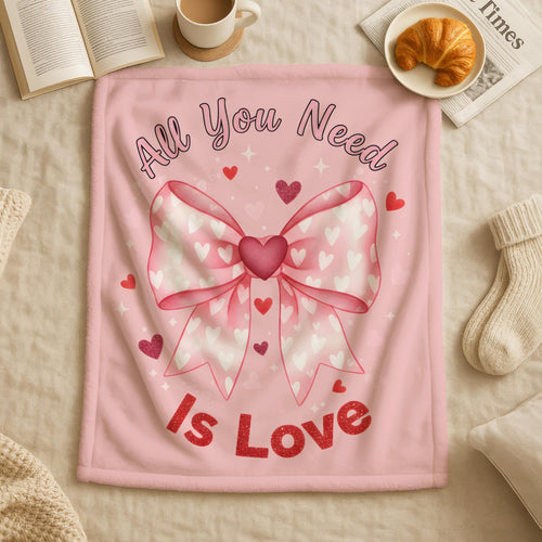 All you Need Is Love Valentine Throw Blanket, Valentines Day Bow Blanket, Love Quote Blanket, Romantic Valentine Blanket, Cozy Love Throw