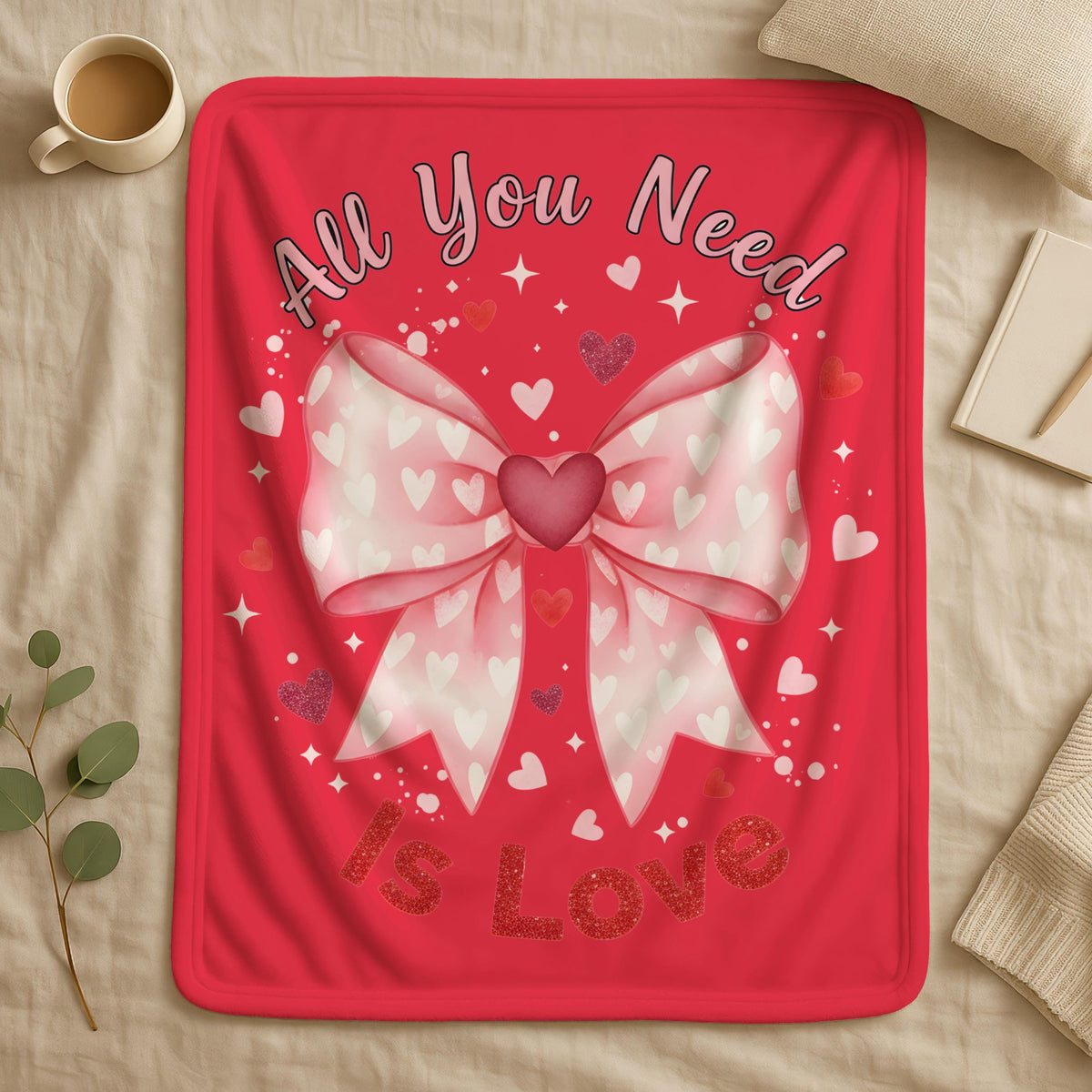 All you Need Is Love Valentine Throw Blanket, Valentines Day Bow Blanket, Love Quote Blanket, Romantic Valentine Blanket, Cozy Love Throw