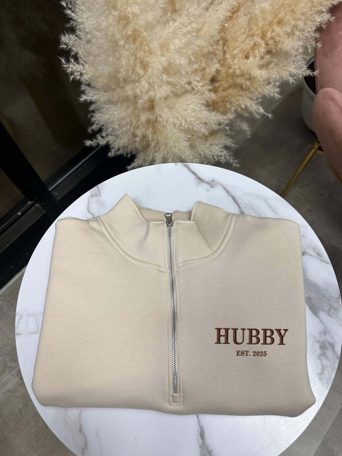 Wifey Hubby Printed 1/4 Zip Sweatshirt, Personalized Couples Matching Sweatshirt